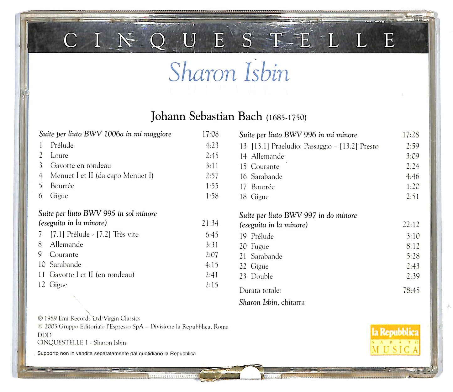 EBOND Bach , Sharon Isbin - Bach - Le Suites Per Liuto EDITORIALE CD CD117224