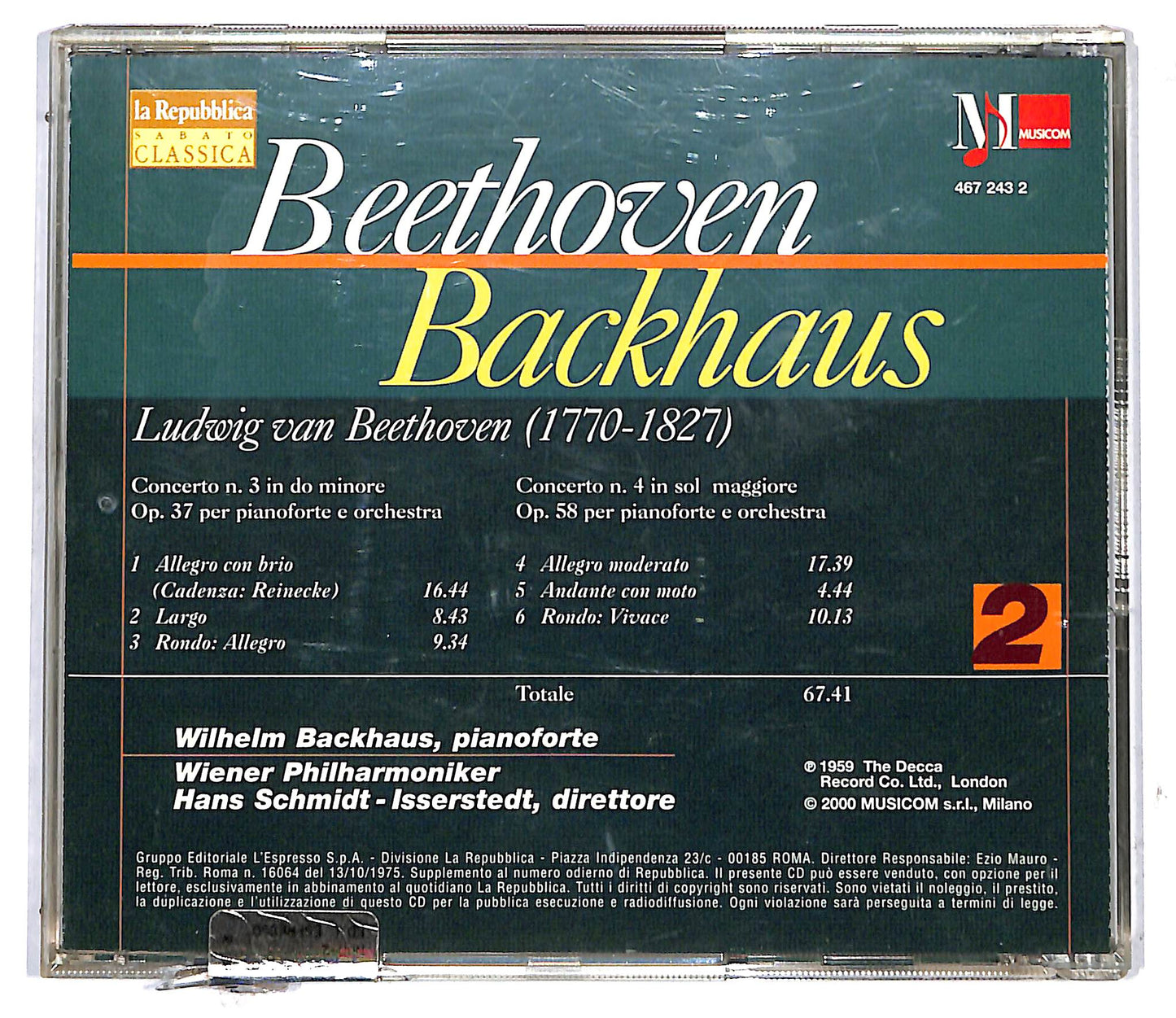 EBOND Beethoven - Concerti per Pianoforte 3 & 4 Backhaus EDITORIALE CD CD117321
