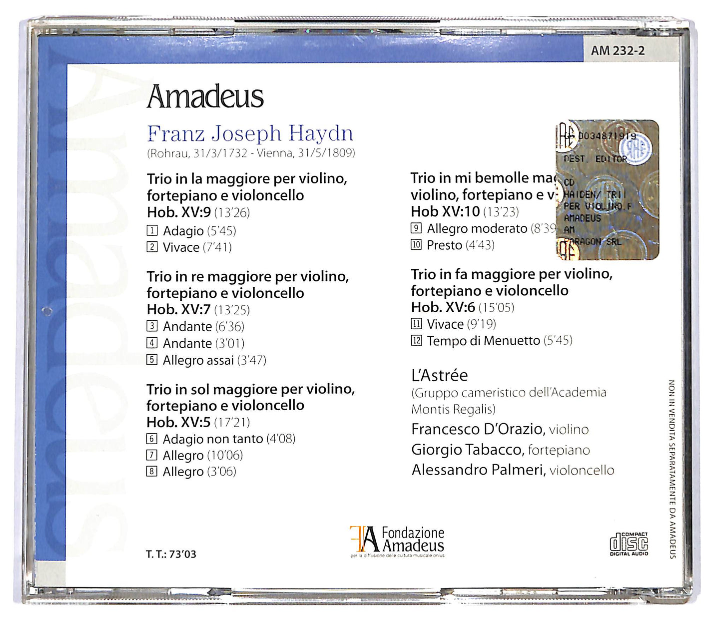 EBOND Joseph Haydn - Trii Per Violino, Fortepiano E Violoncello CD CD117935
