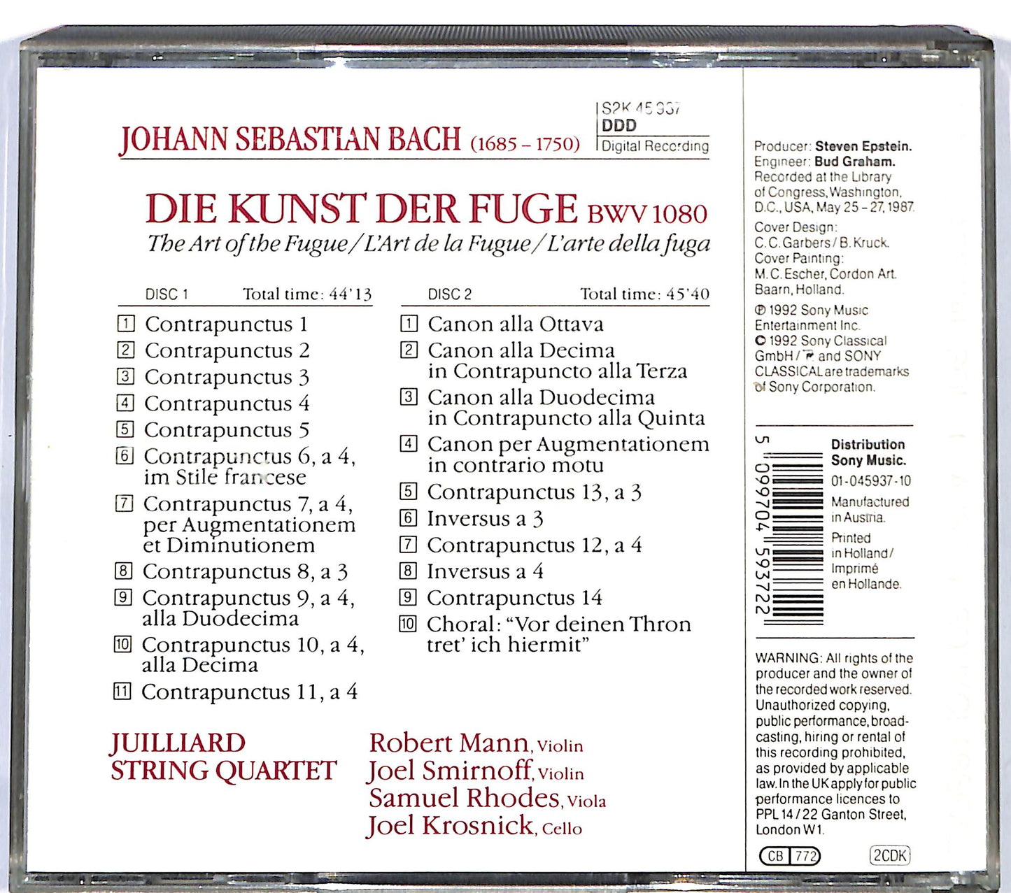 EBOND J.S.Bach - Juilliard String Quartet - Die Kunst Der Fuge CD CD118932