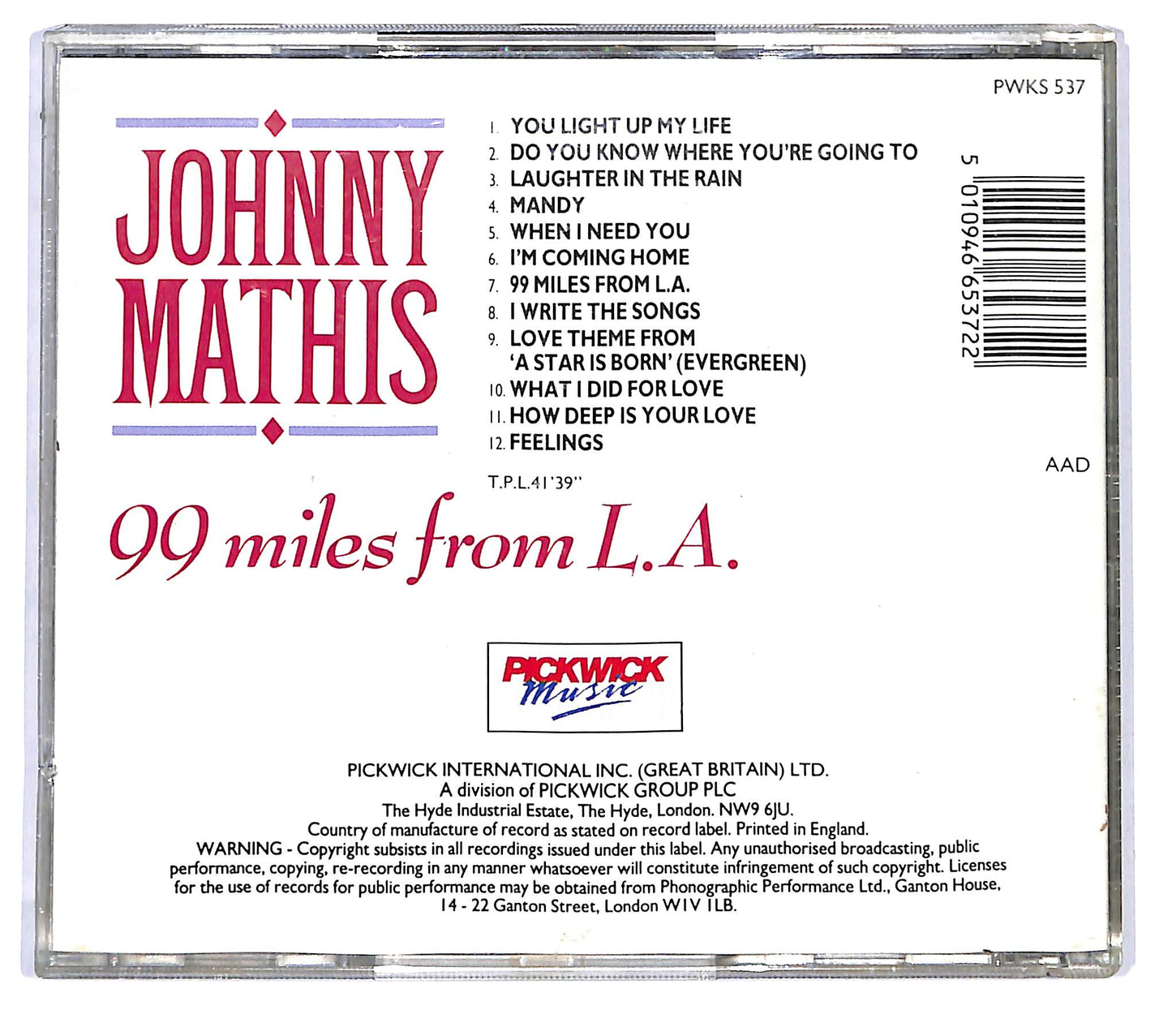 EBOND Johnny Mathis - 99 Miles From L.A. CD CD119151