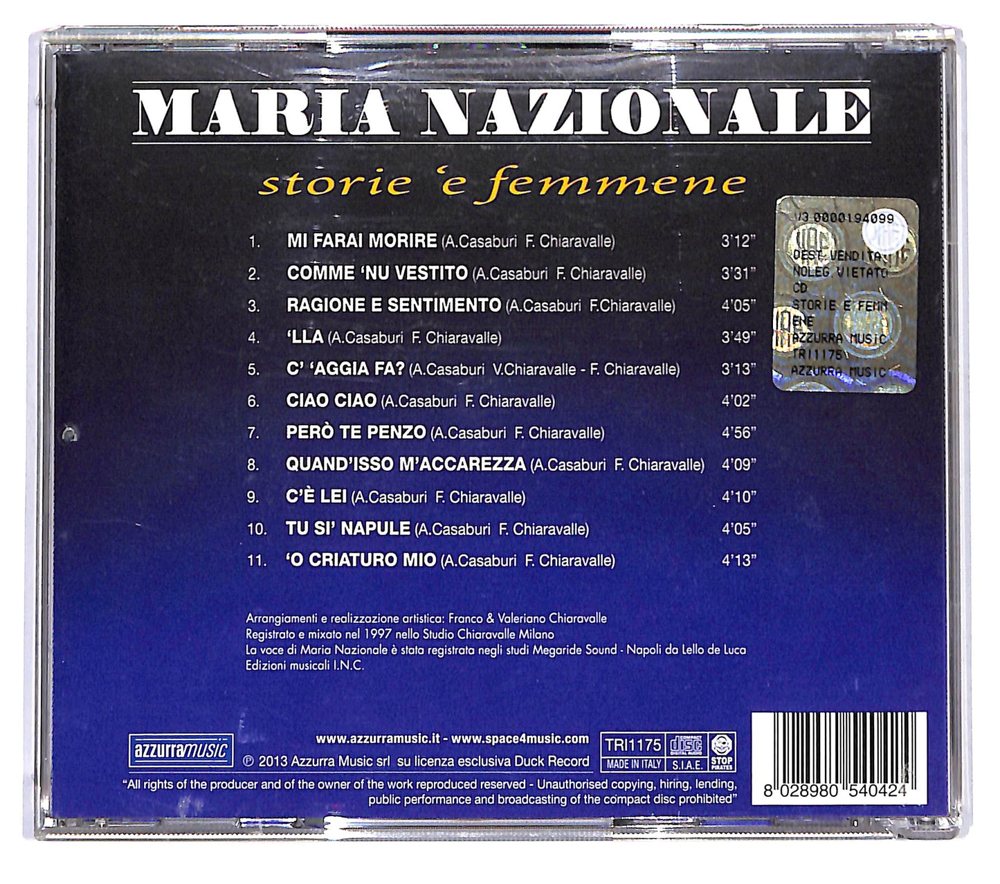 EBOND Maria Nazionale - Storie 'e Femmene CD CD119453