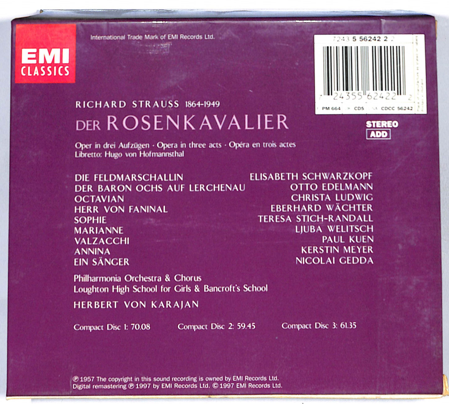 EBOND Richard Strauss Herbert von Karajan - Der Rosenkavalier CD CD120402