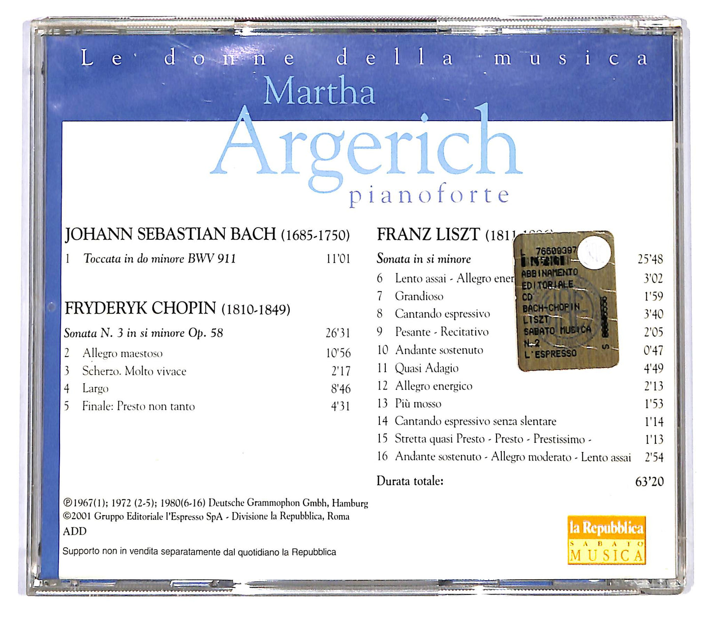 EBOND Martha Argerich - Bach Chopin Liszt EDITORIALE CD CD120605