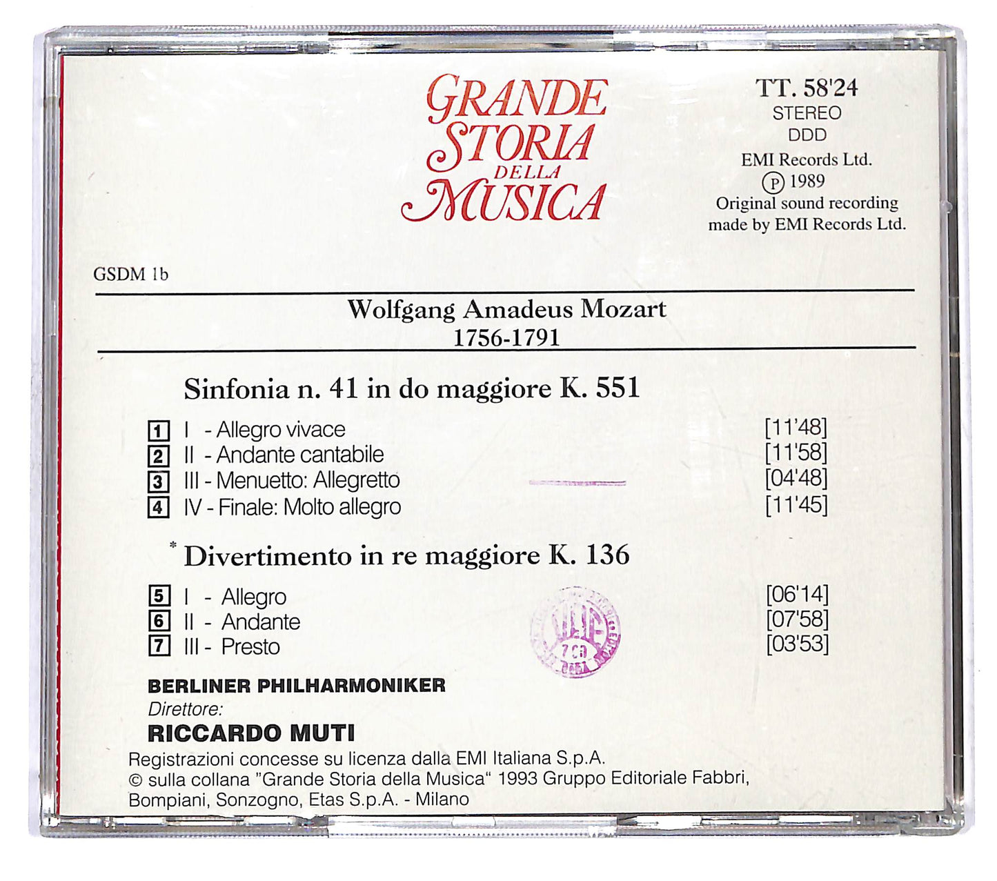 EBOND Mozart / Muti - Sinfonia N. 41 K. 551- Divertimento K. 136 CD CD121047