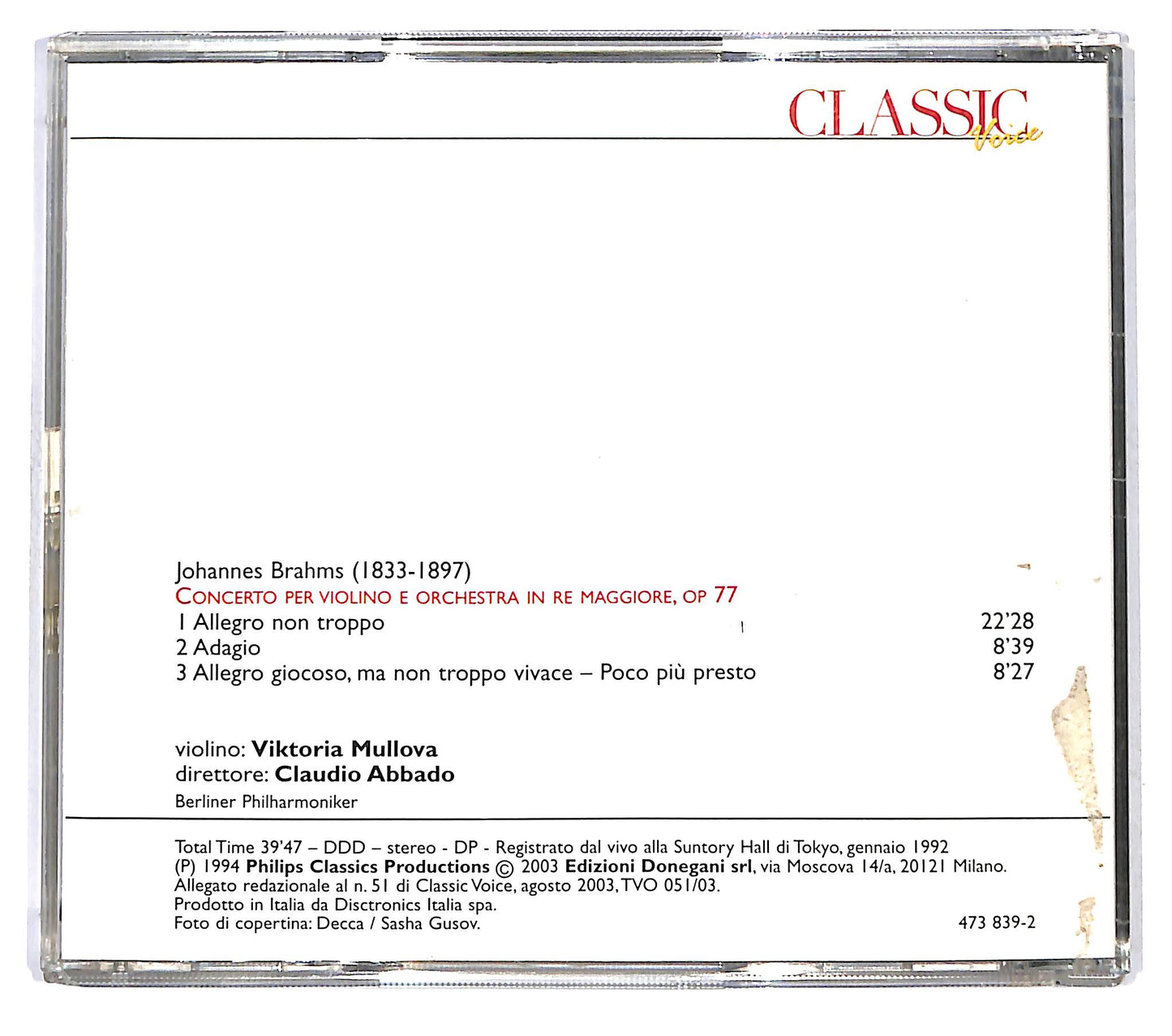 EBOND Brahms - V. Mullova - Concerto per Violino e Orchestra Op. 27 CD CD121118