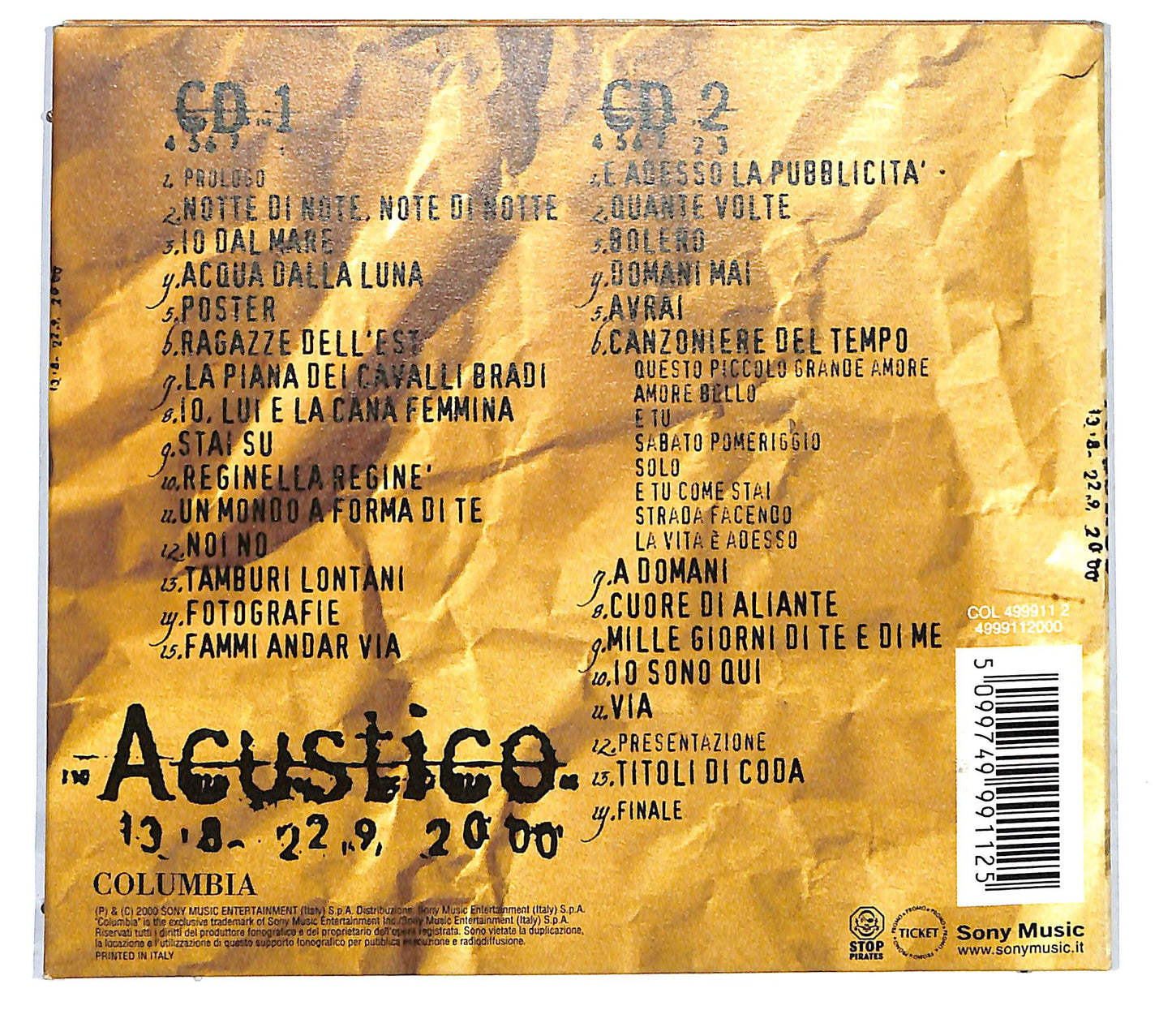 EBOND Claudio Baglioni - Acustico Sogno Di Una Notte Di Note CD CD121645