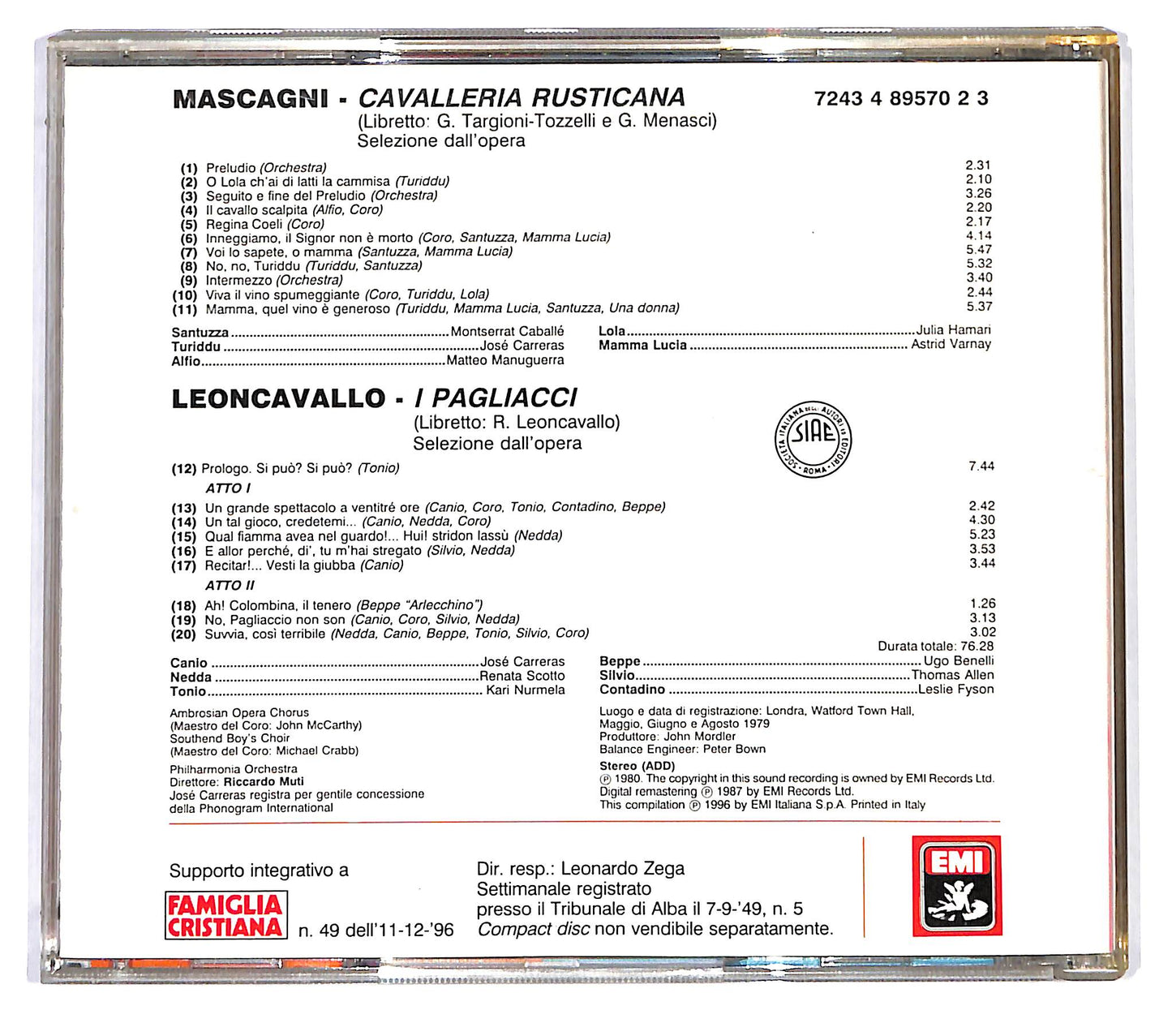 EBOND Mascagni / Leoncavallo- Cavalleria Rusticana / I Pagliacci CD CD121829