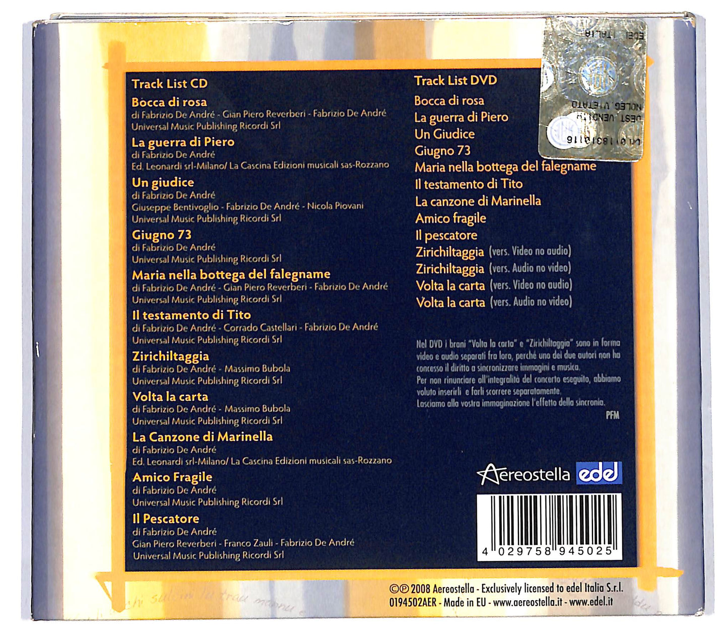 EBOND PFM - PFM Canta De Andre DIGIPACK CD CD122002