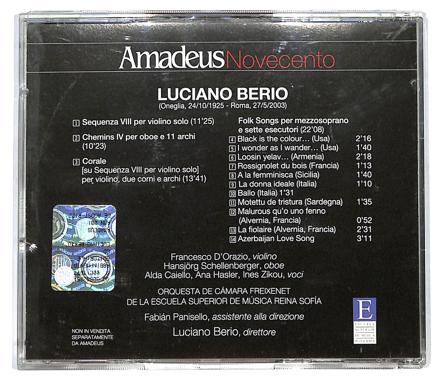 EBOND Berio - Sequenza VIII - Chemins IV - Corale - Folk Songs CD CD122139