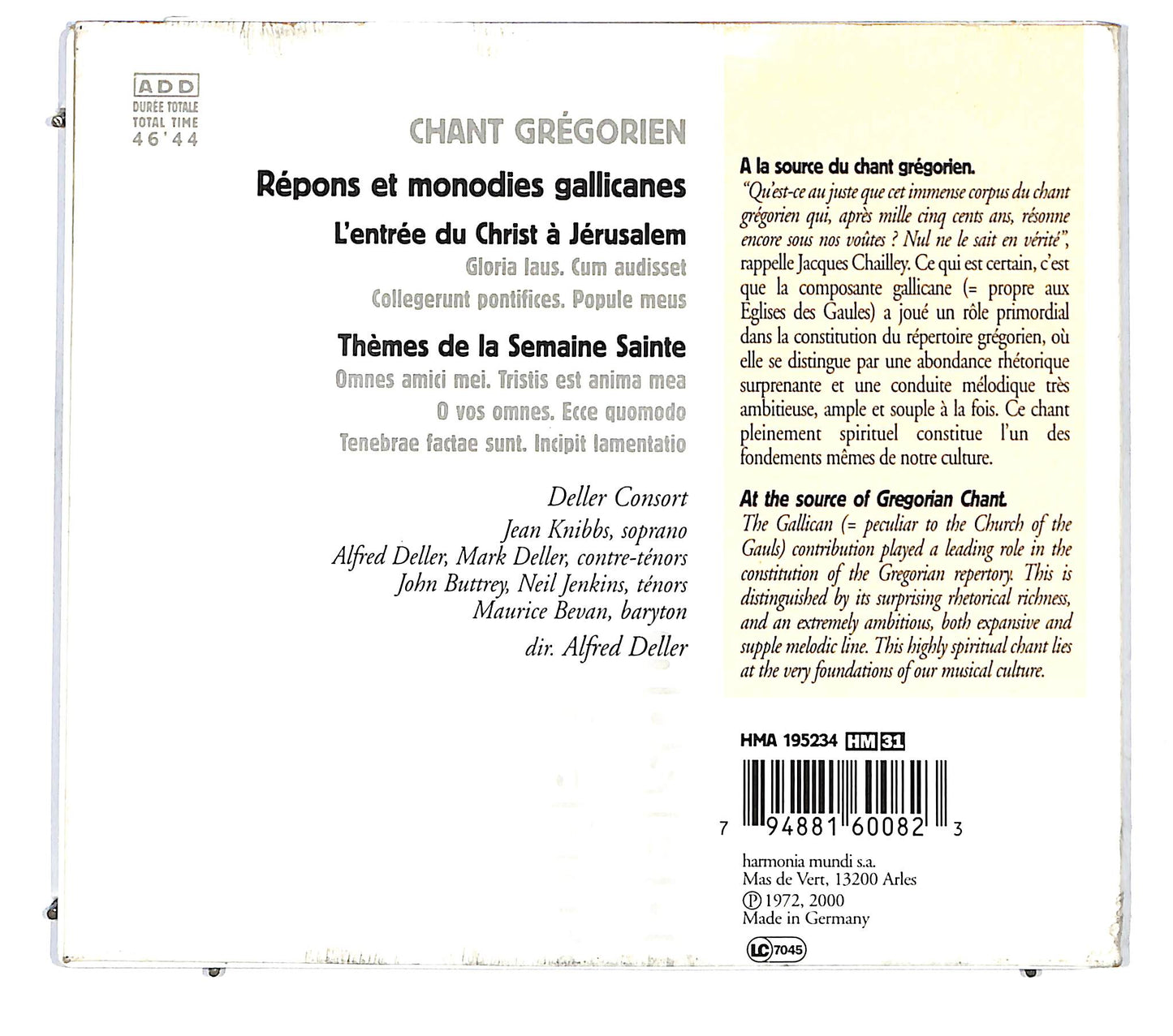 EBOND Deller Consort - Chant Gregorien CD CD122151