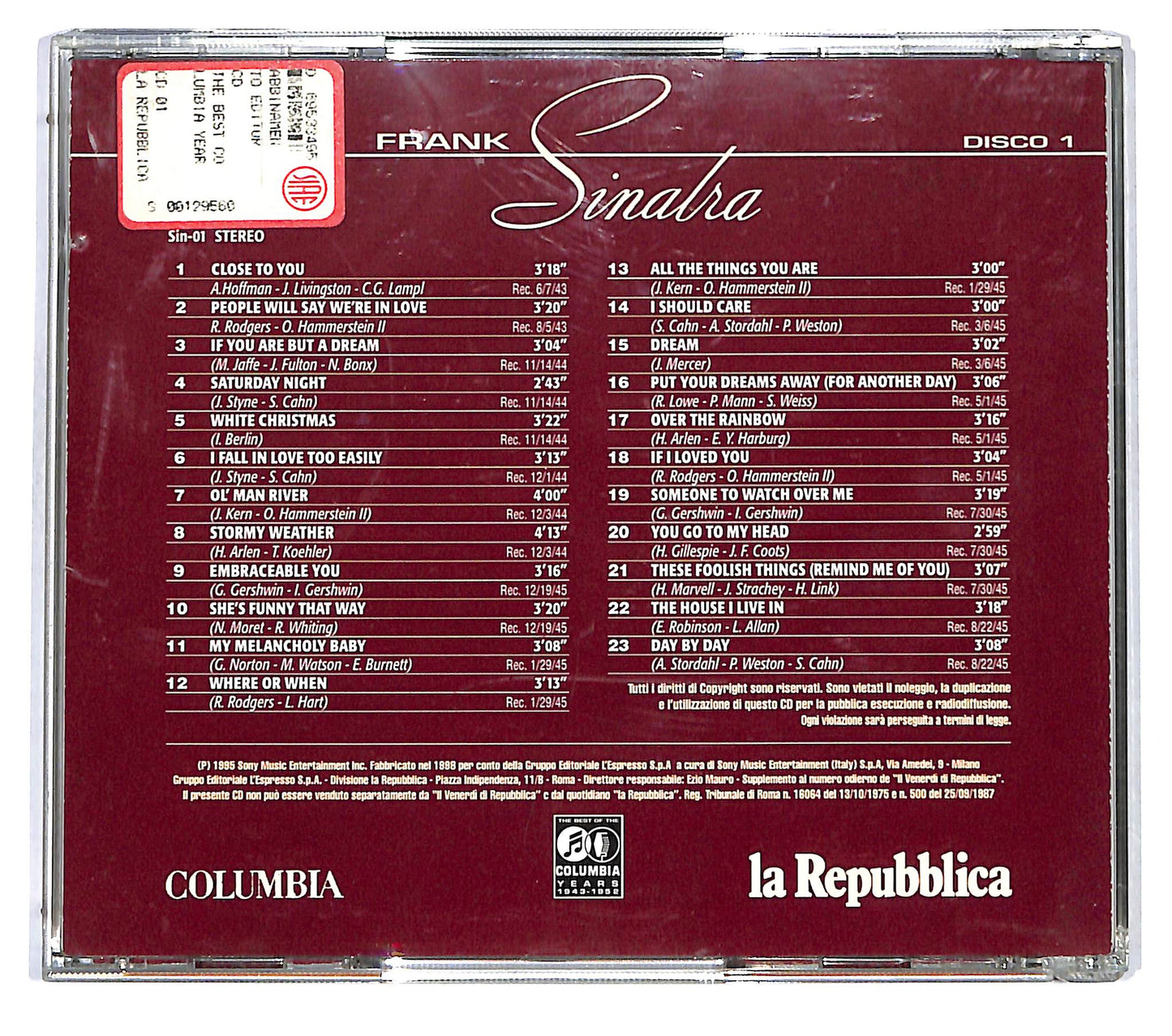 EBOND Frank Sinatra - The Best Of The Columbia Years 1943-1952 - Vol 1 CD CD122228