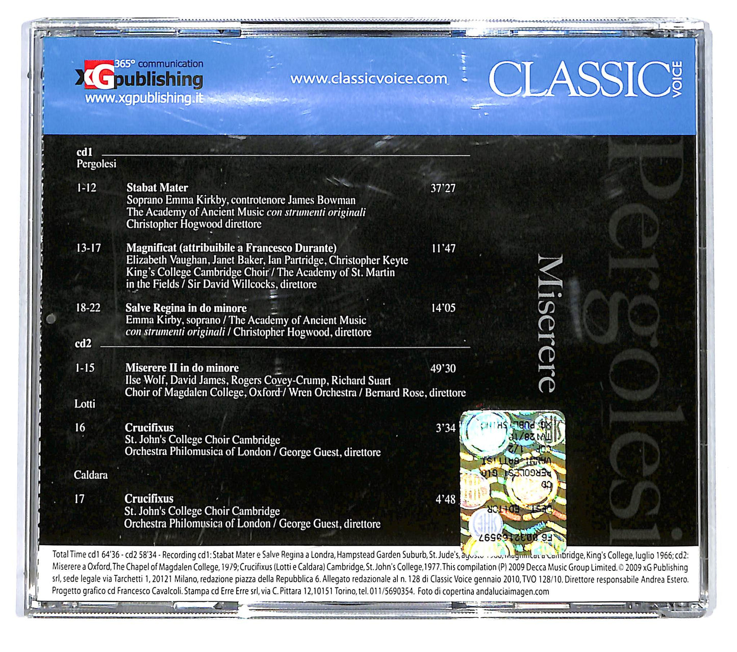 EBOND Pergolesi E Il Suo Tempo, Miserere CD CD122237