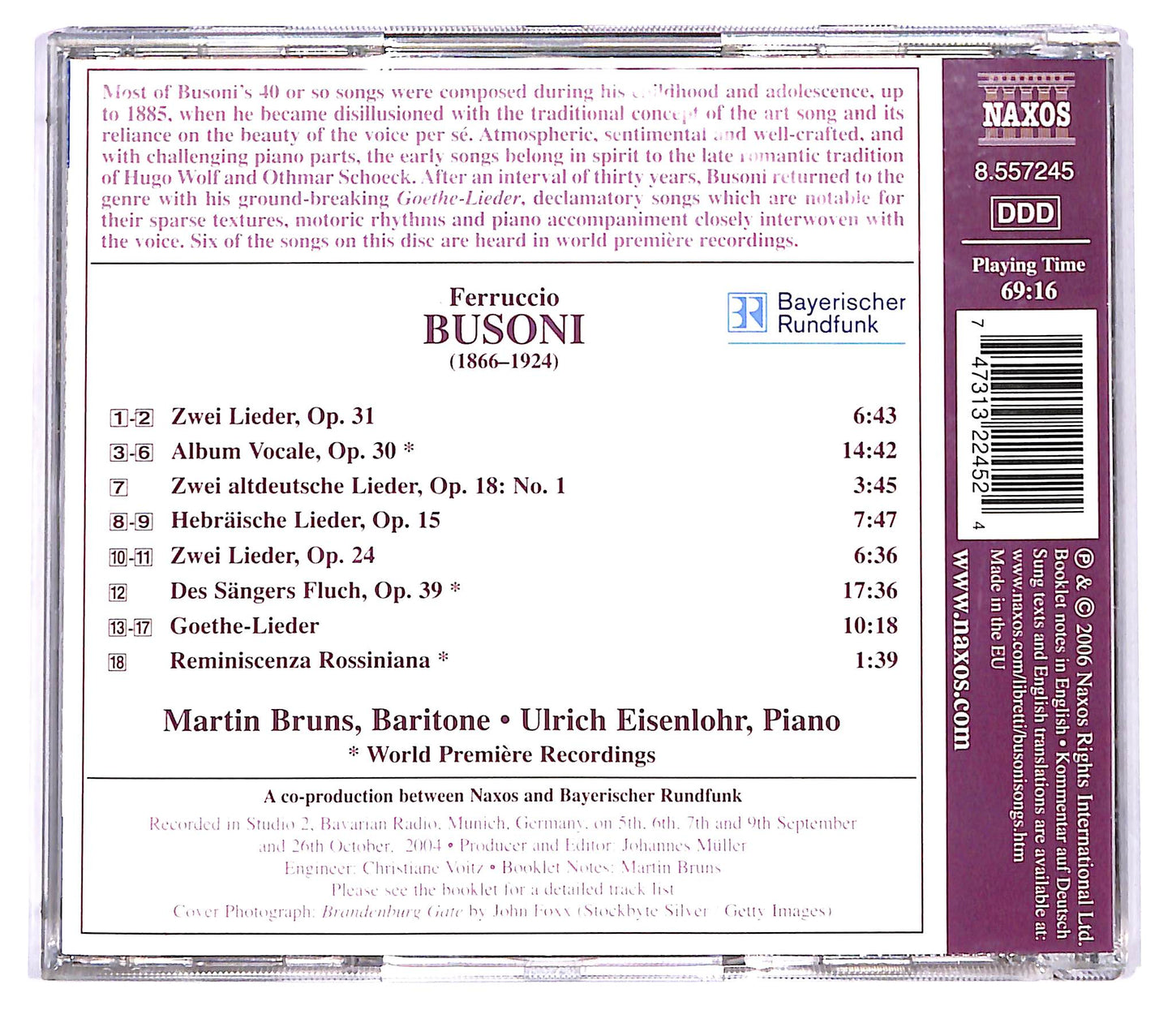 EBOND Ferruccio Busoni - Song CD CD122315