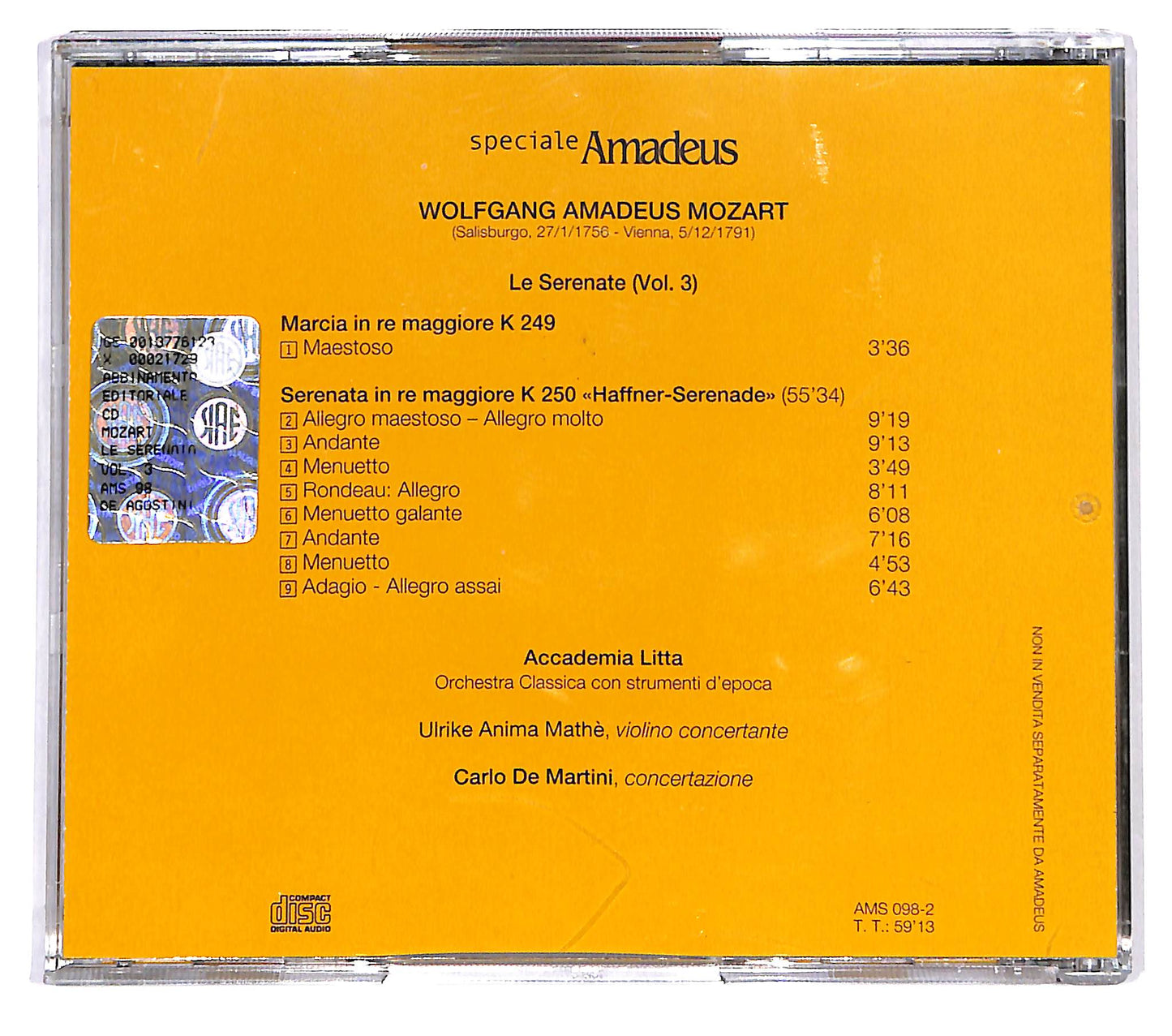 EBOND W A Mozart - Le Serenate Vol. 3: K 249 E K 250 CD CD122323