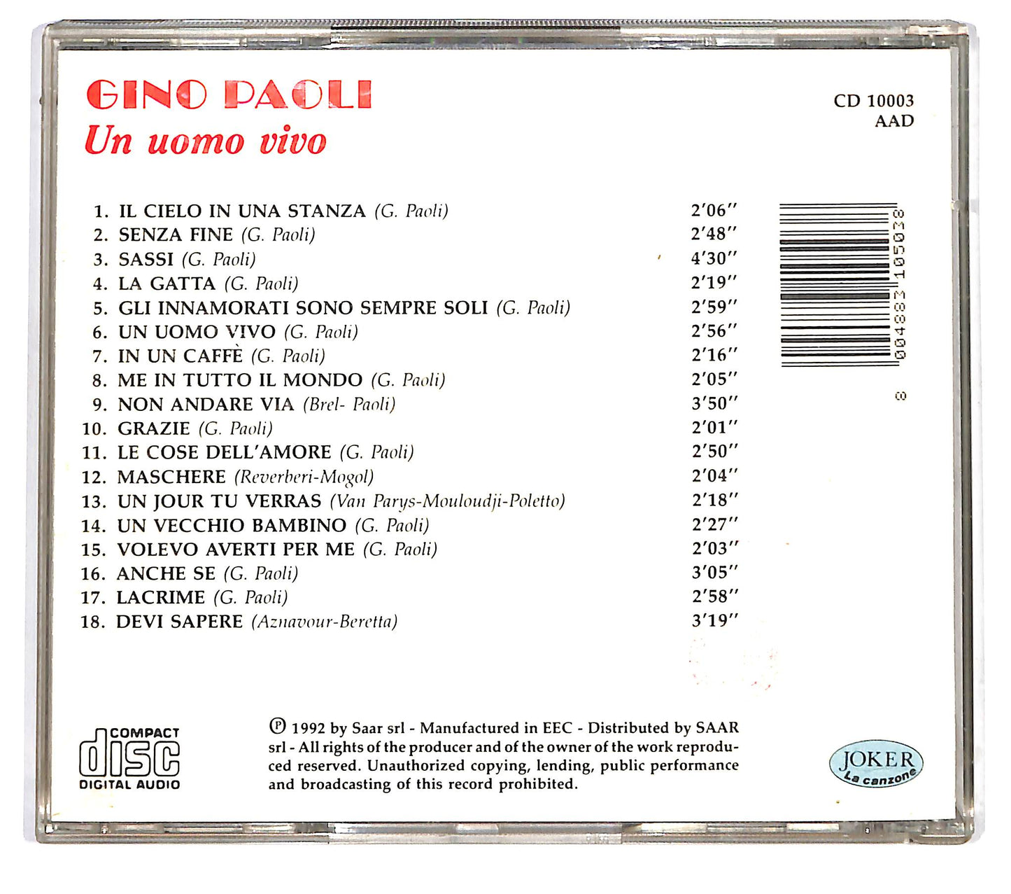 EBOND Gino Paoli - Un Uomo Vivo CD CD122536