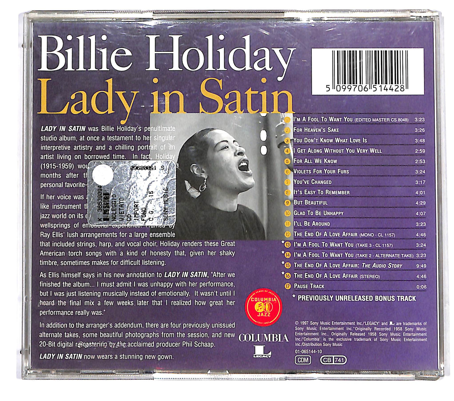 EBOND Billie Holiday / Ray Ellis And His Orchestra - Lady In Satin CD CD122557