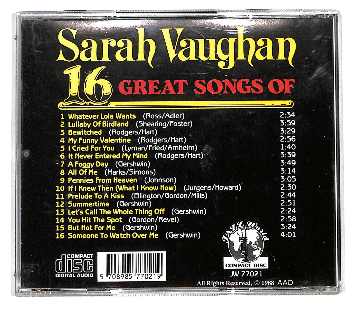EBOND Sarah Vaughan - 16 Great Songs Of CD CD122758