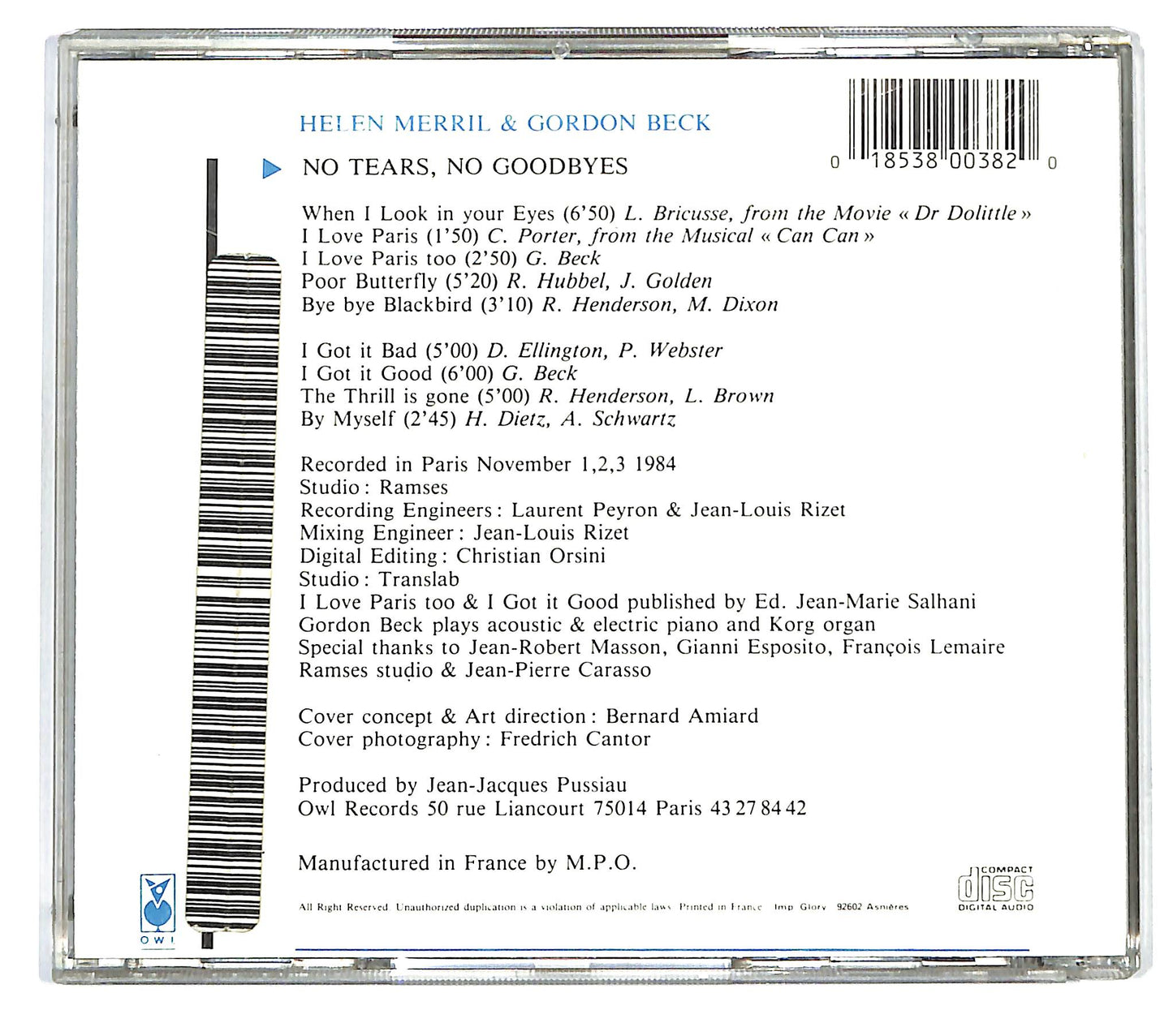 EBOND Helen Merrill & Gordon Beck - No Tears, No Goodbyes CD CD122820