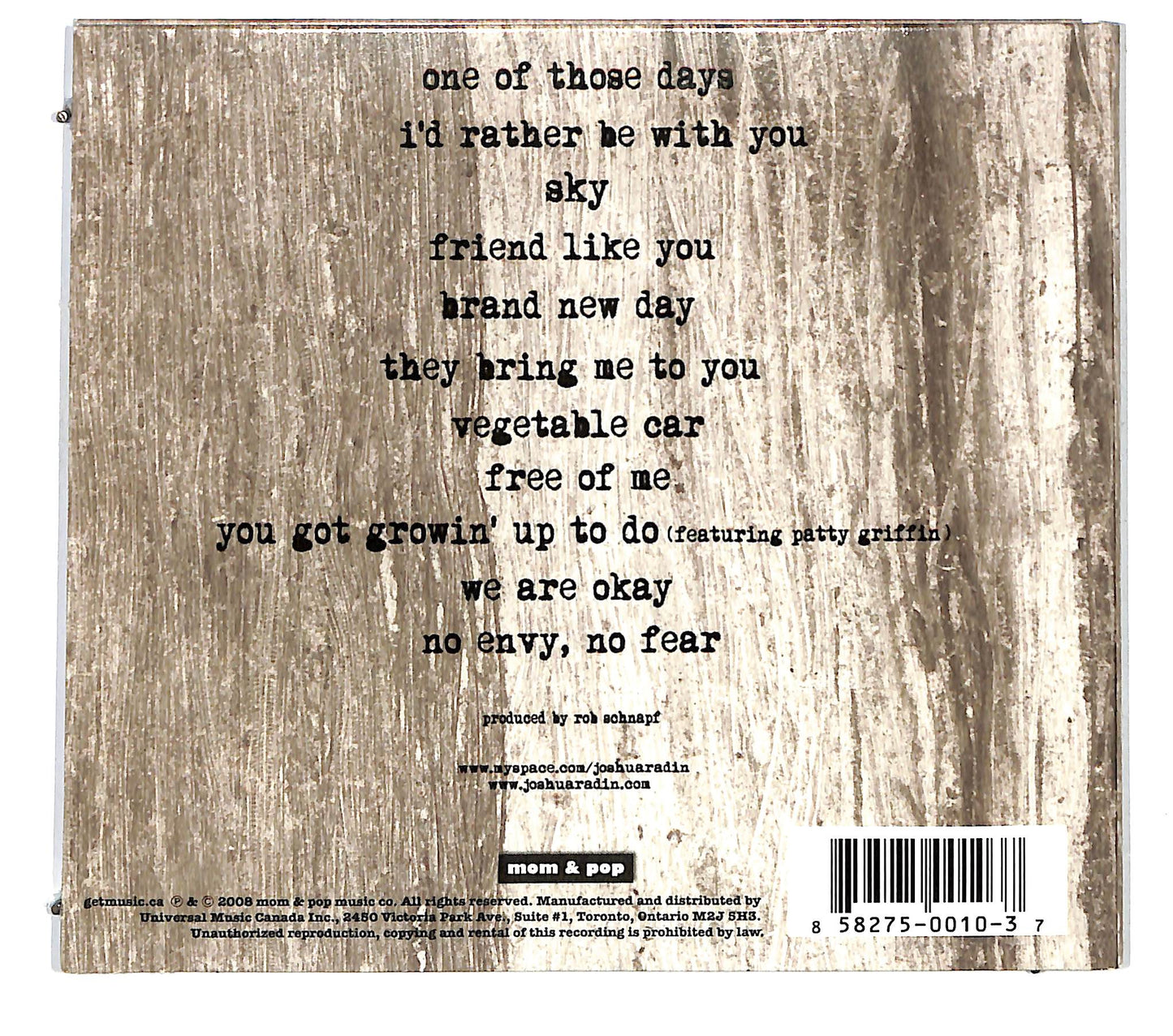 EBOND Joshua Radin - Simple Times DIGIPACK CD CD124752