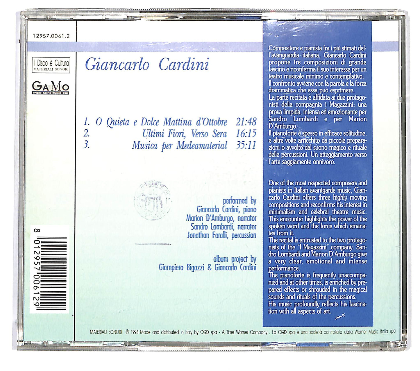 EBOND Giancarlo Cardini - O Quieta E Dolce Mattina D'Ottobre CD CD124841