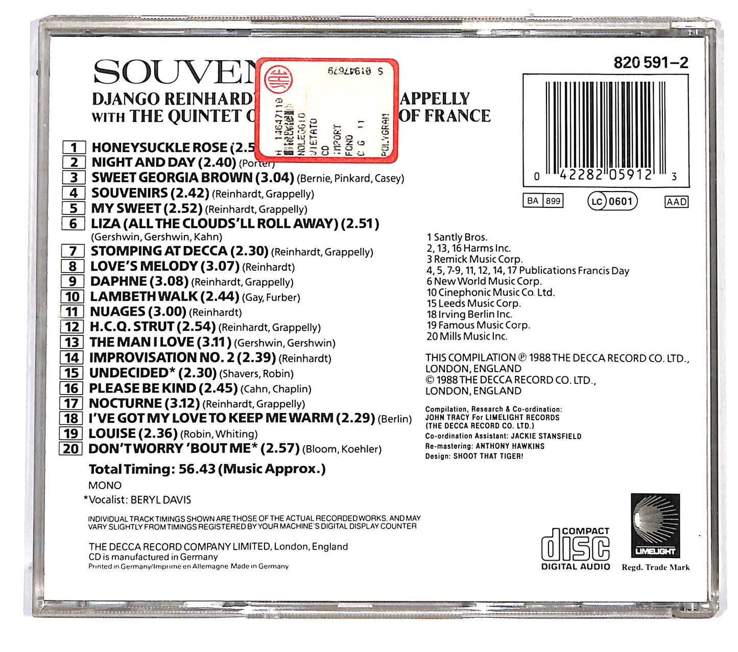 EBOND Django Reinhardt & Stephane Grappelly - Souvenirs CD CD124865