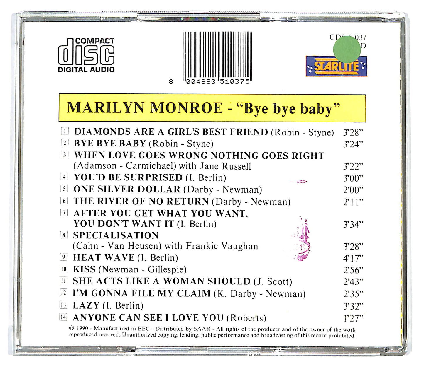 EBOND Marilyn Monroe - ''Bye Bye Baby'' CD CD125128