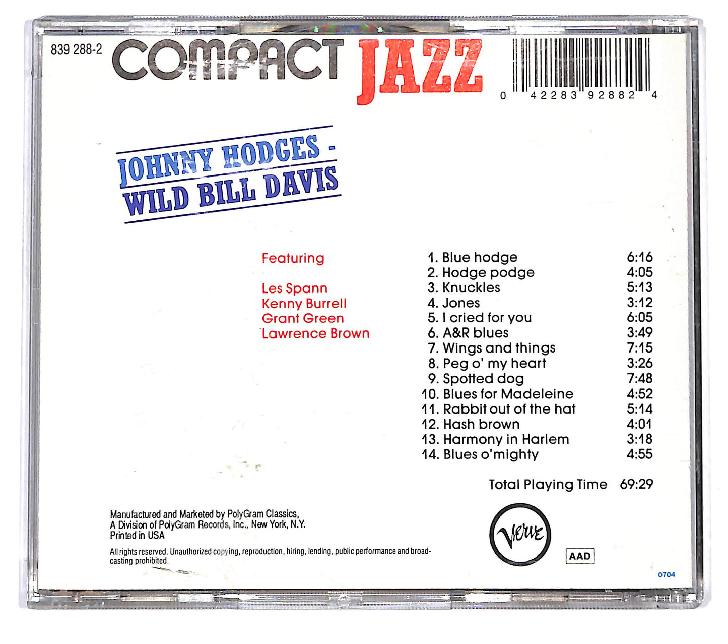 EBOND Johnny Hodges And Wild Bill Davis CD CD125437