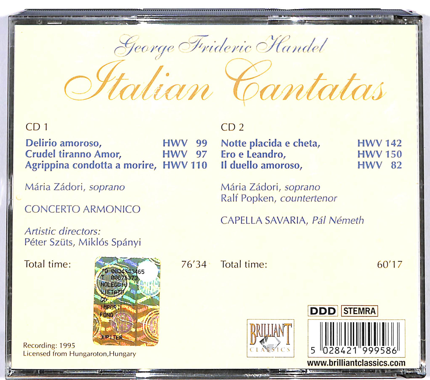 EBOND Handel - Italian Cantatas CD CD126143