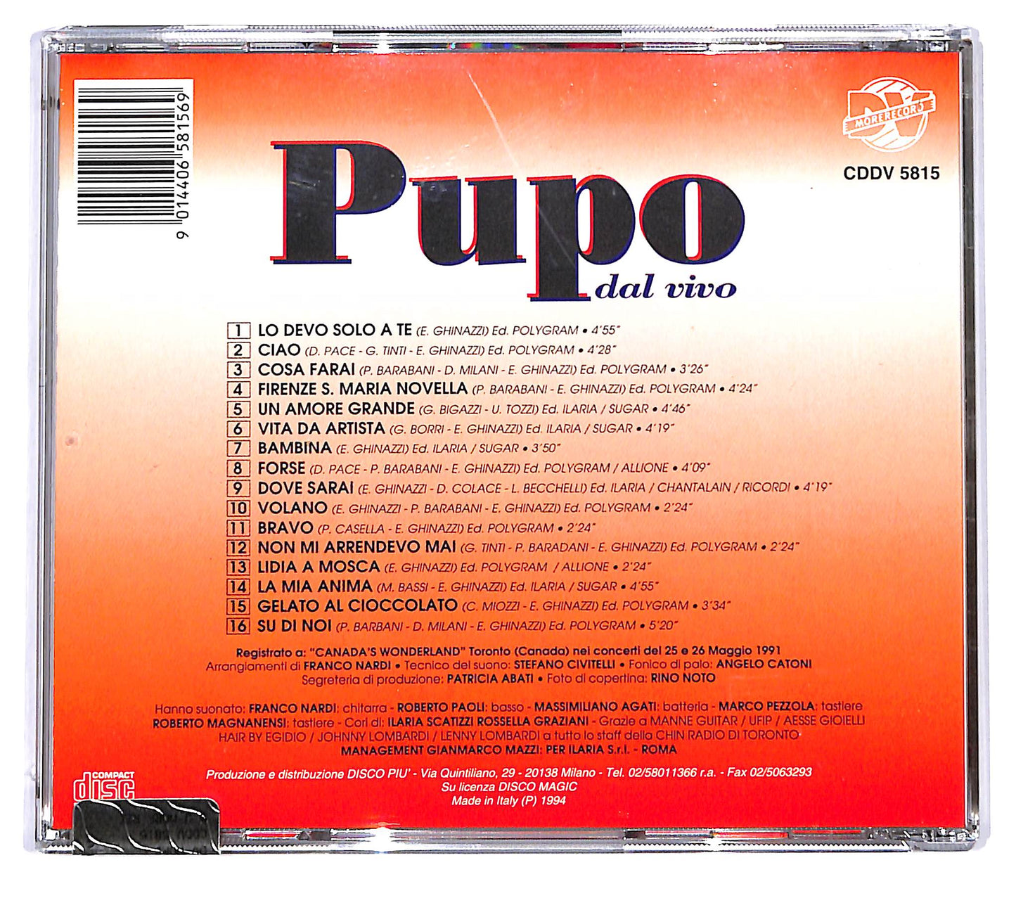 EBOND Pupo - Pupo Dal Vivo (Canada's Wonderland) CD CD126731