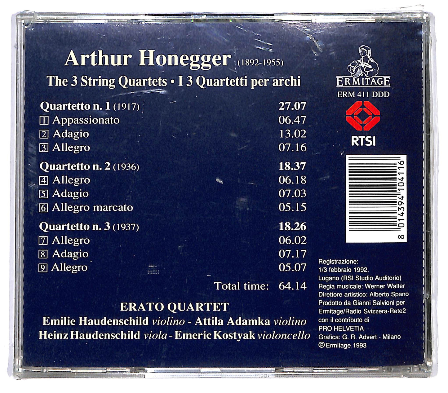 EBOND Arthur Honegger / Erato Quartet - The 3 String Quartets CD CD129956