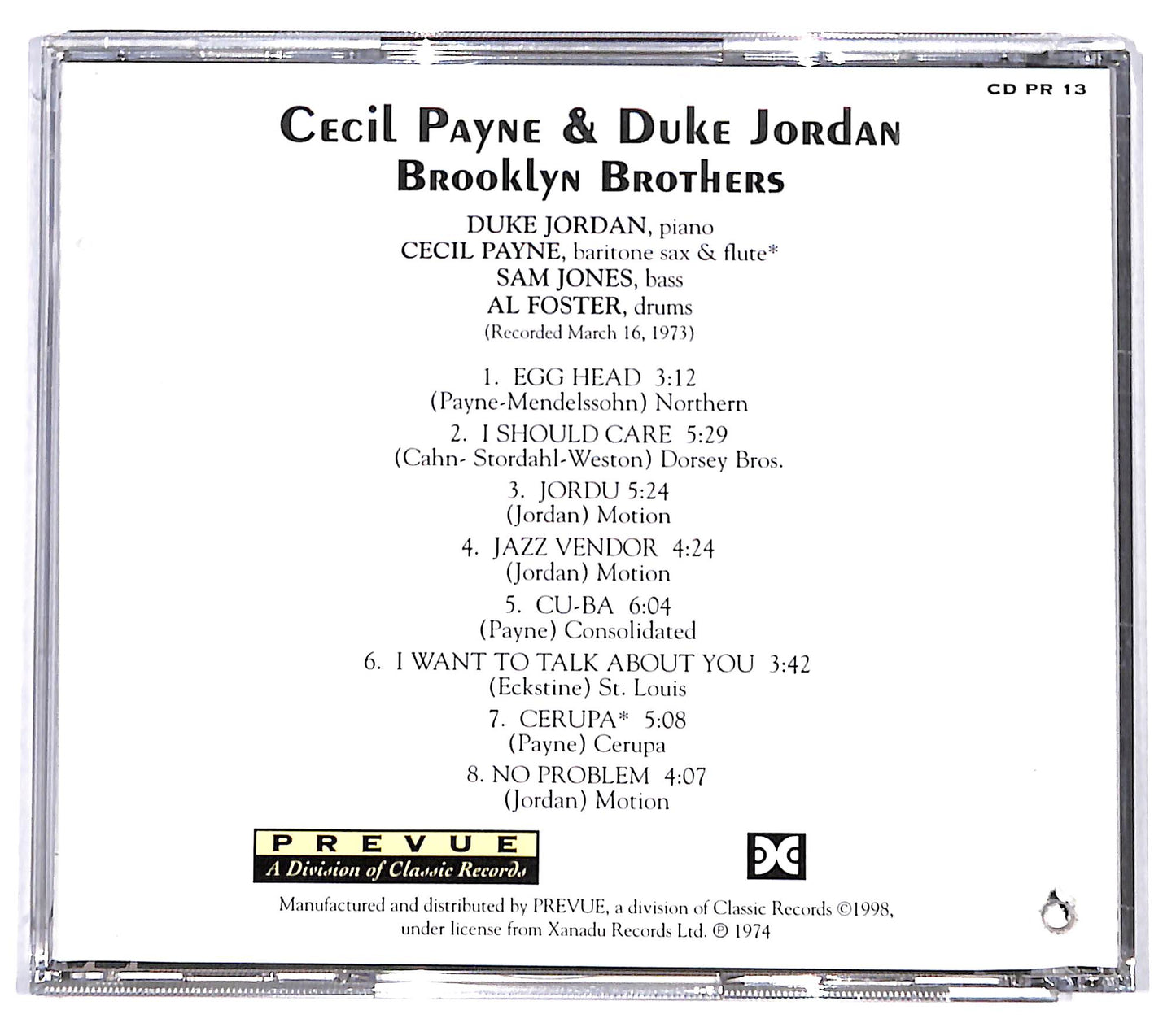 EBOND Cecil Payne & Duke Jordan - Brooklyn Brothers CD CD130705