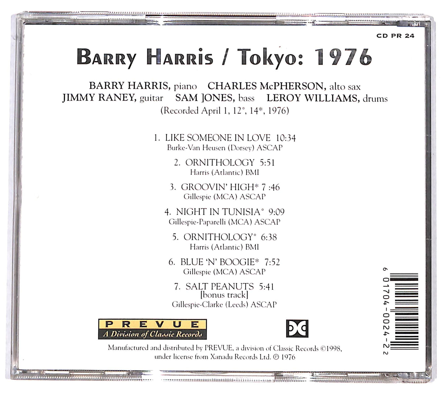 EBOND Barry Harris– Tokyo: 1976 CD CD130866