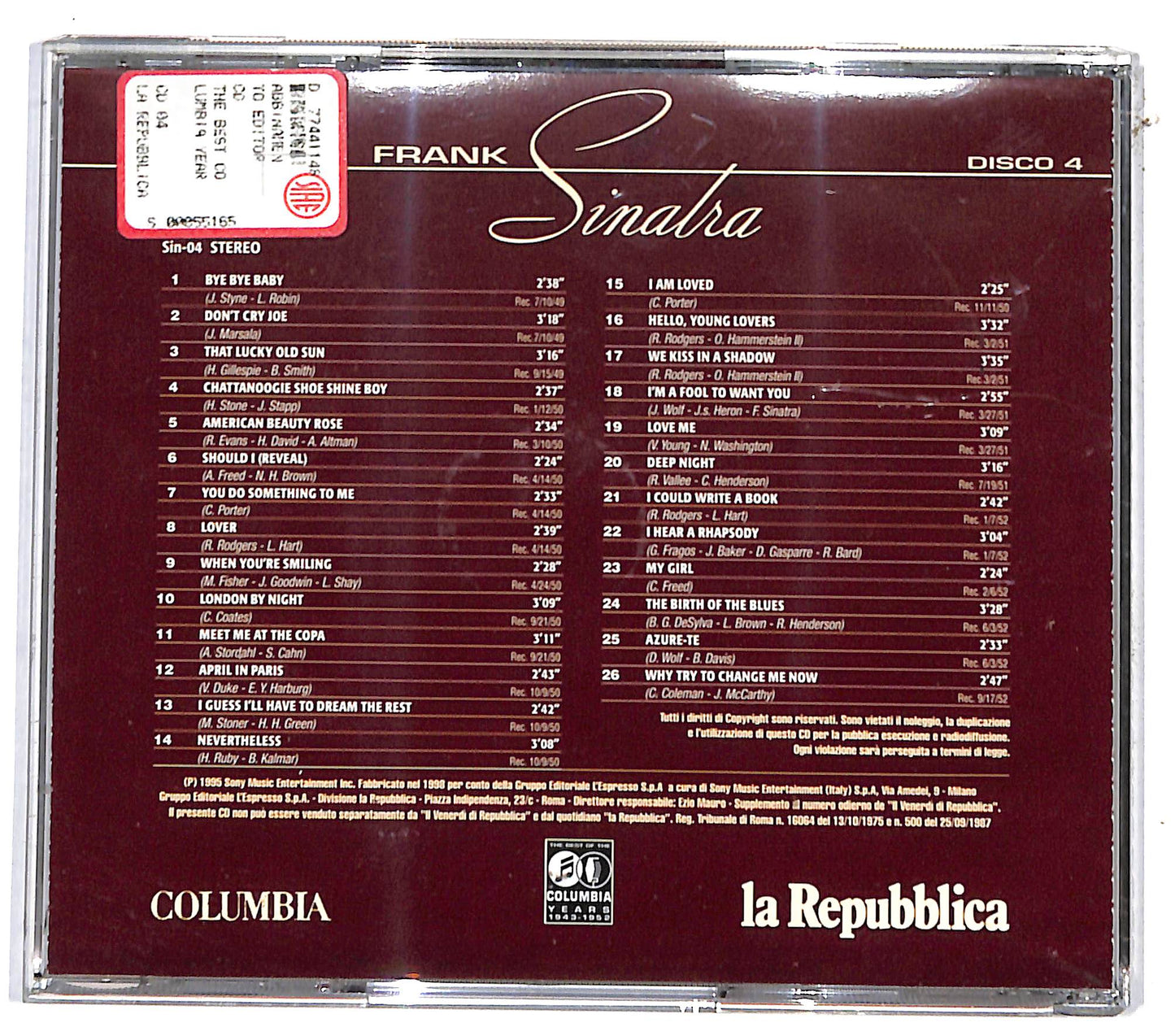 EBOND Frank Sinatra –The Best Of The Columbia Years 43-52 disco 4 CD CD131327
