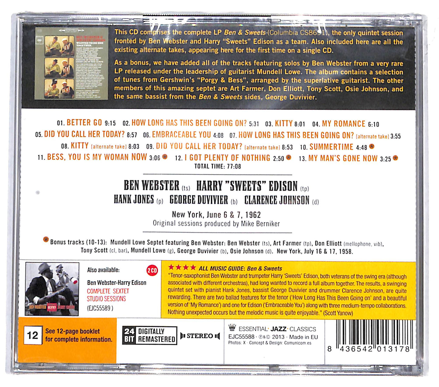 EBOND Ben Webster & Harry Edison - Complete Quintet Studio Sessions CD CD131605