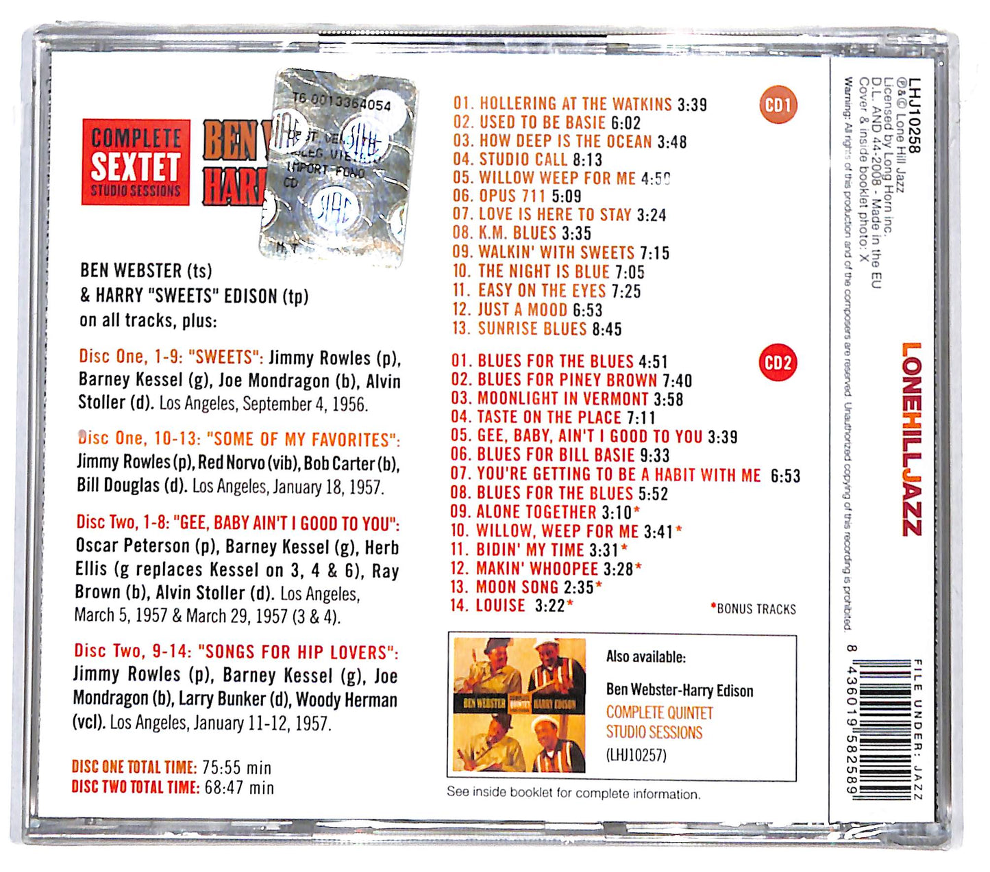 EBOND Ben Webster - Harry Edison - Complete Sextet Studio Sessions CD CD131606