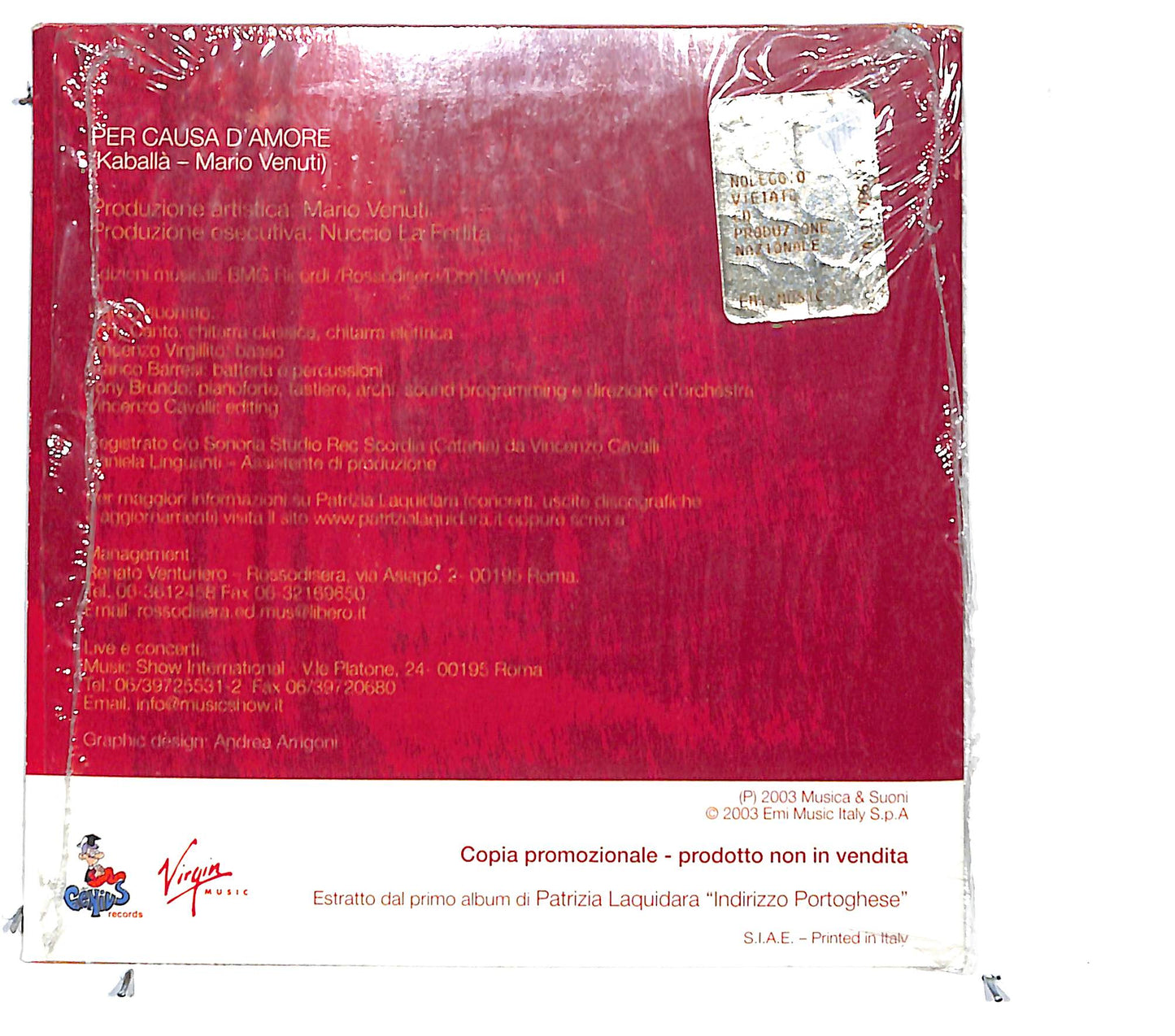 EBOND Patrizia Laquidara Mario Venuti - Per Causa D'Amore CD CD131750