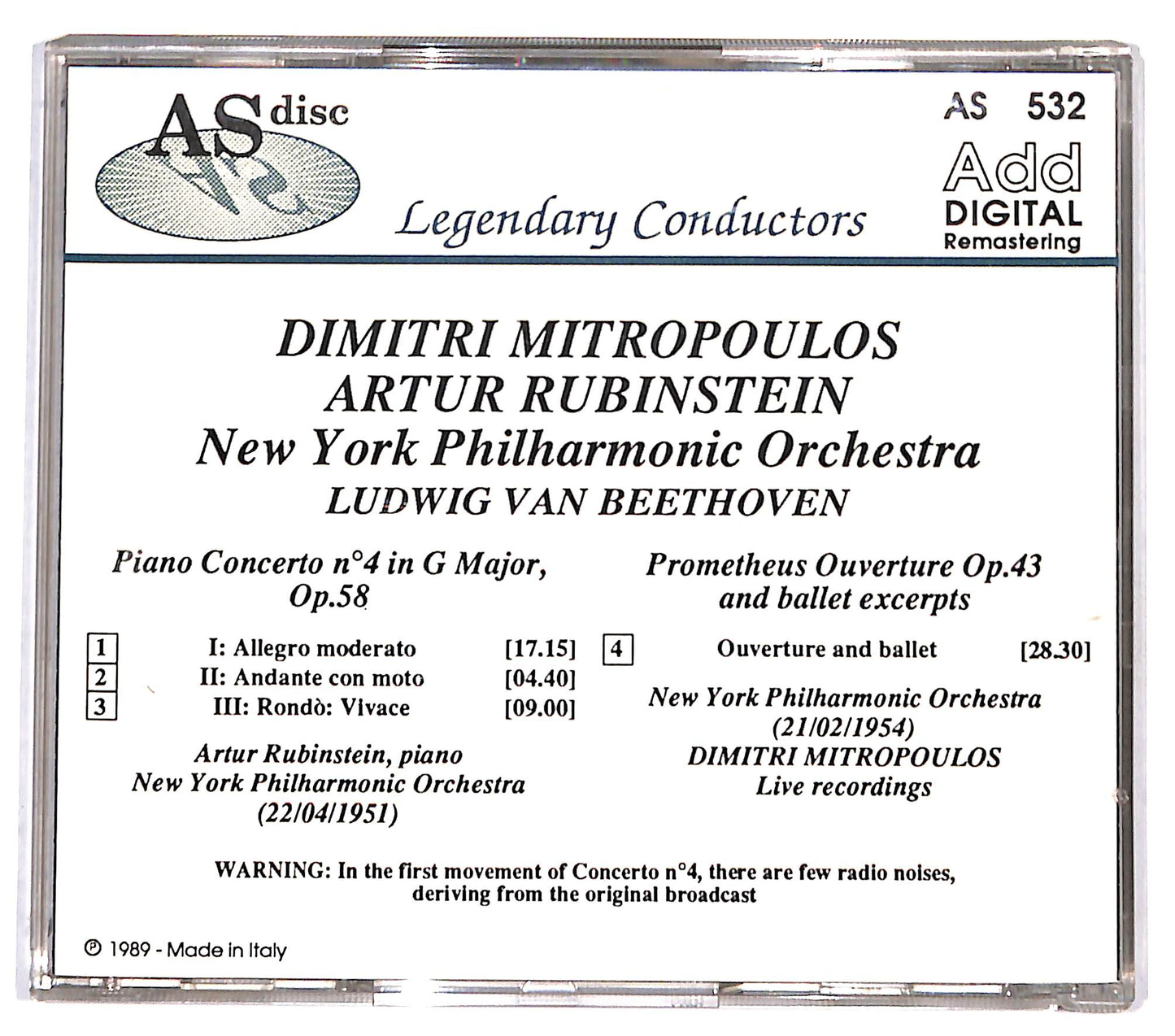 EBOND Beethoven - Concerto n.4 Prometheus - Rubinstein CD CD131762