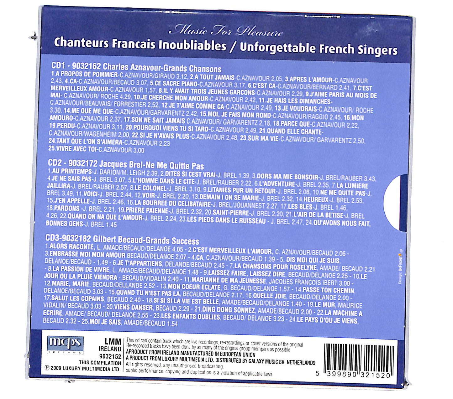 EBOND Various - Chanteurs Francais Inoubliables CD CD132851