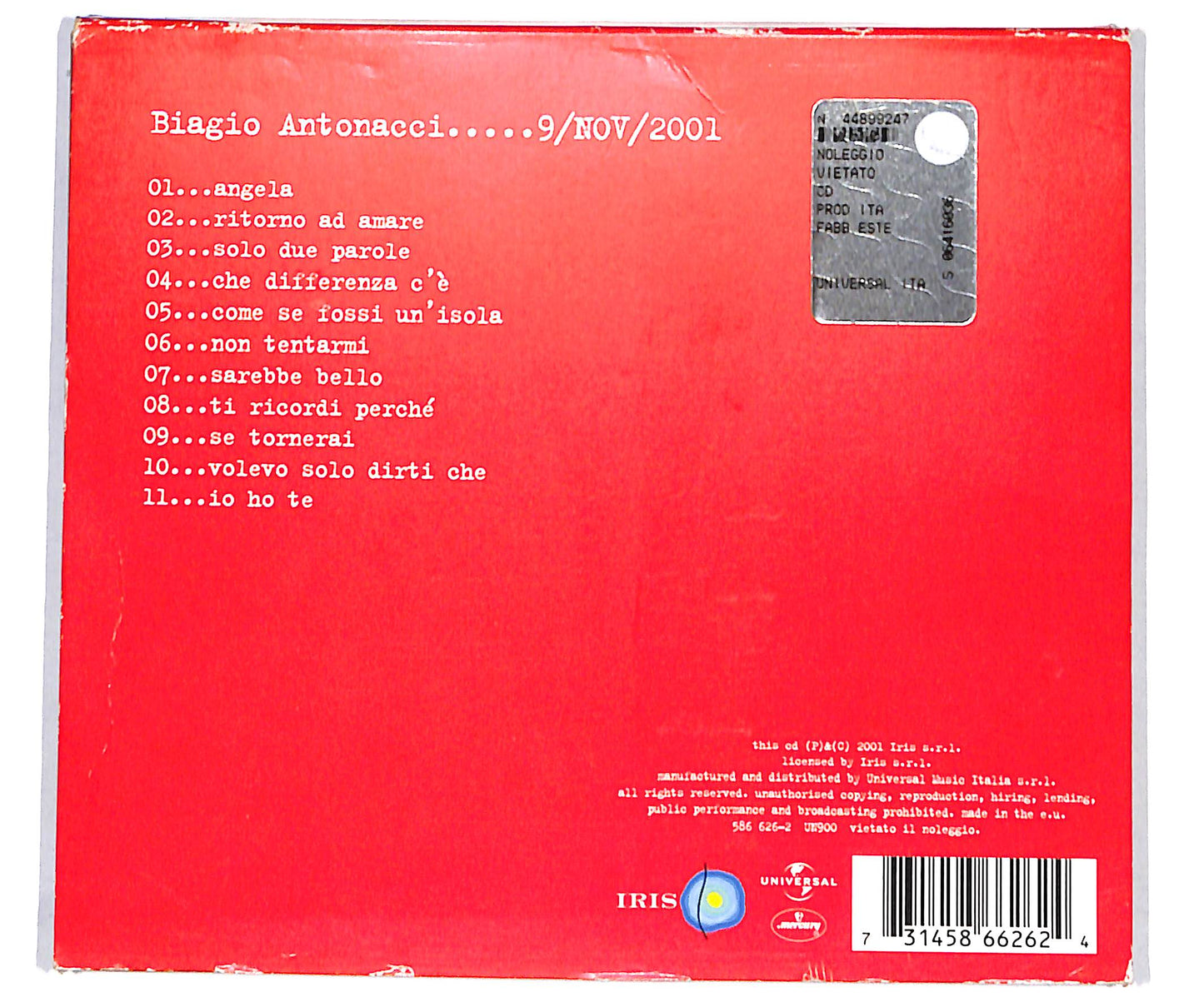 EBOND Biagio Antonacci - 9/Nov/2001 CD CD133502