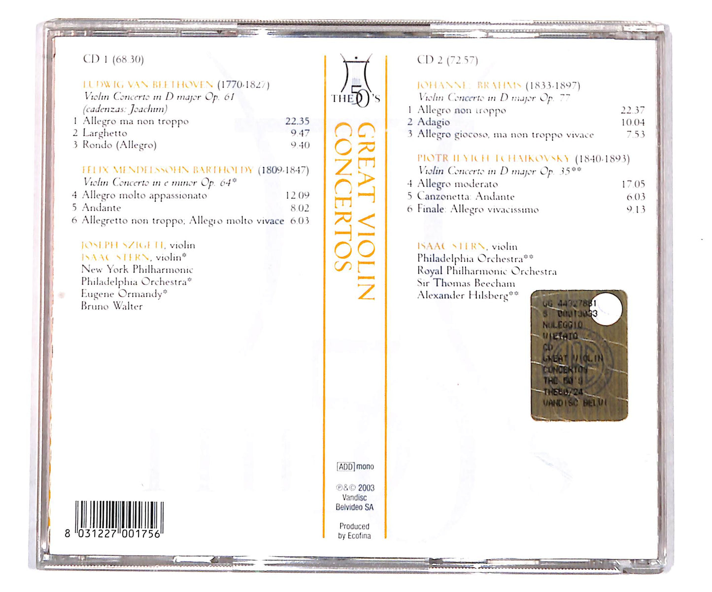 EBOND Beethoven Mendelssohn - Great Violin Concertos CD CD133616