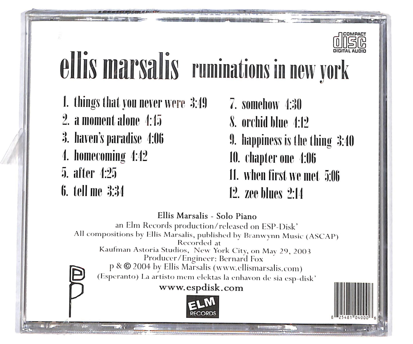 EBOND Ellis Marsalis - Ruminations In New York CD CD134342