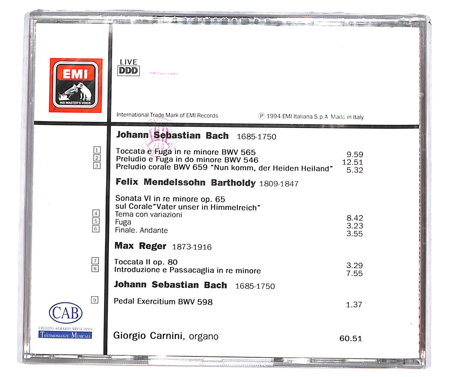 EBOND Bach Mendlssohn Bartholdy Reger - Bach Mendlssohn Bartholdy CD CD135411