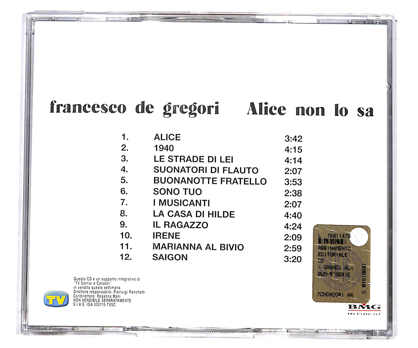 EBOND Francesco De Gregori - Alice Non Lo Sa CD CD135415