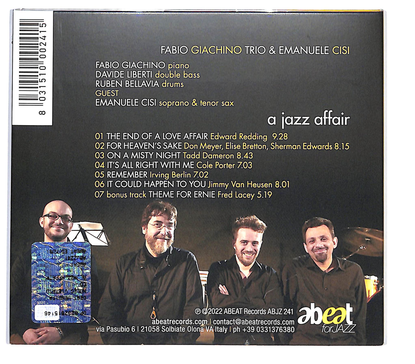 EBOND Fabio Giachino Trio , Emanuele Cisi - A Jazz Affair CD CD135509
