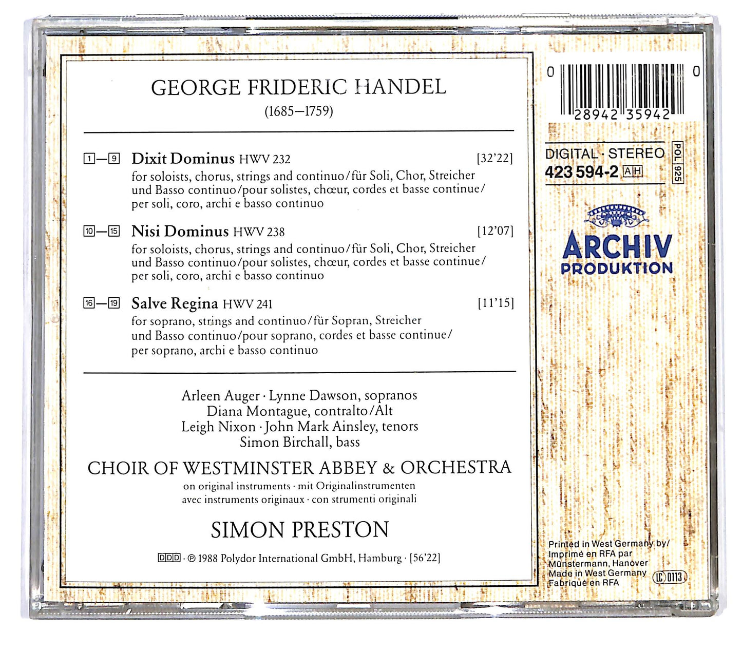 EBOND Simon Preston - Dixit Dominus • Nisi Dominus • Salve Regina CD CD136641