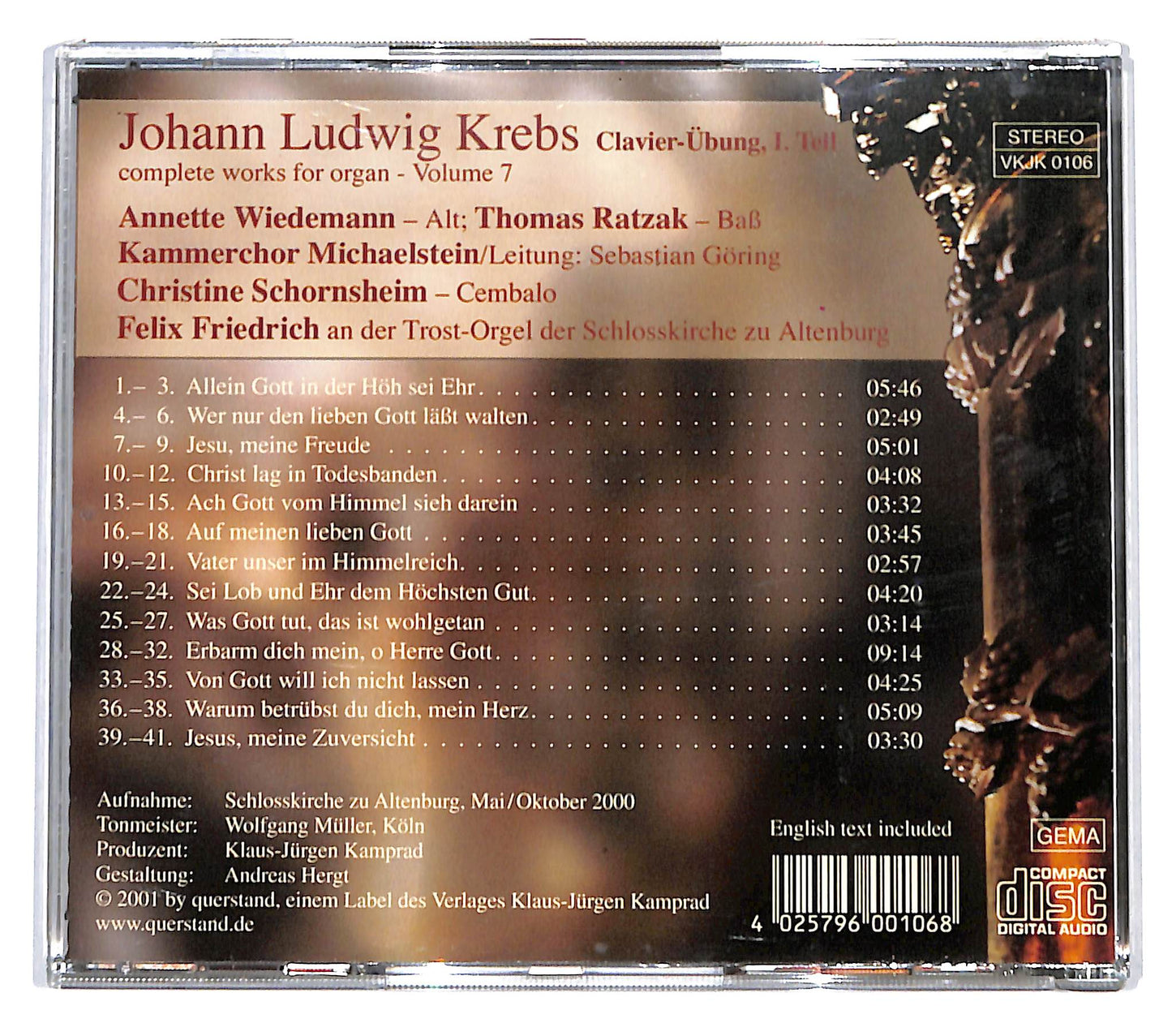 EBOND Johann Ludwig Krebs -Complete Works For Organ Volume 7 CD CD137103