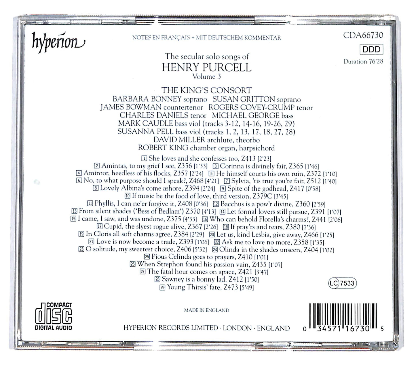 EBOND Henry Purcell - The Secular Solo Songs Of Henry Purcell Vol 3 CD CD137106
