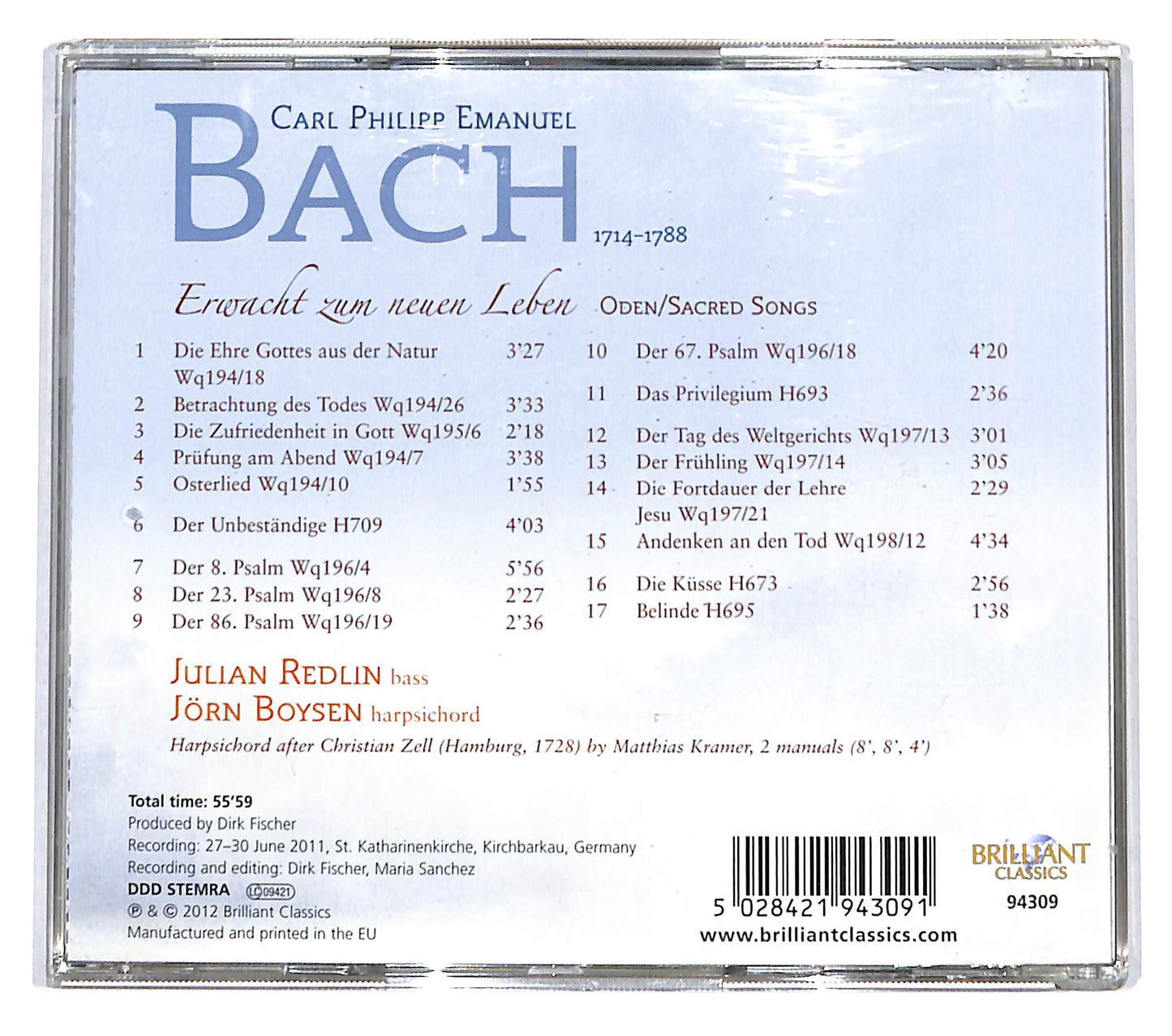 EBOND Carl Philipp Emanuel Bach - Oden Sacred Songs CD CD137107