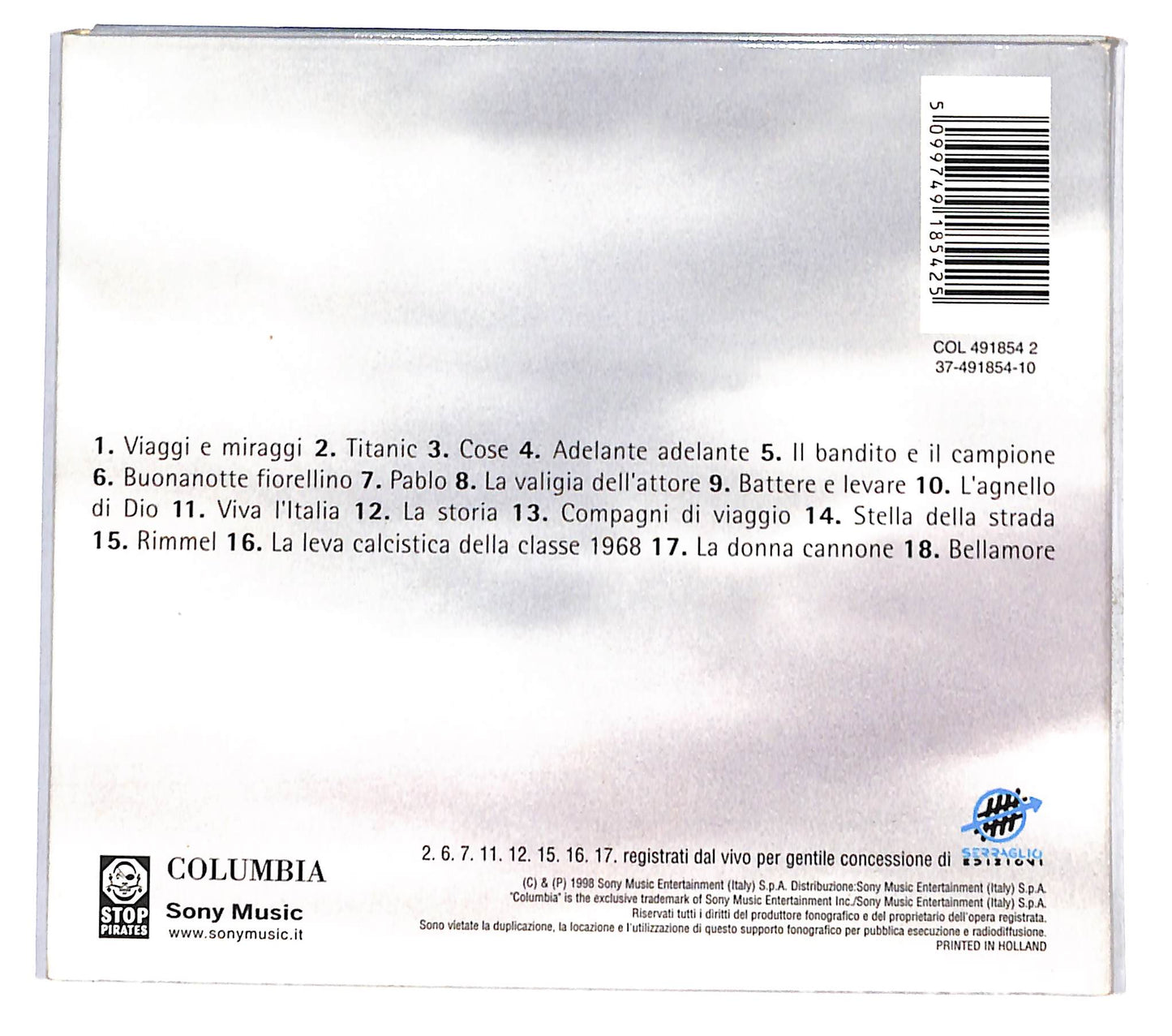 EBOND Francesco De Gregori - Curve Nella Memoria DIGIPACK CD CD137547